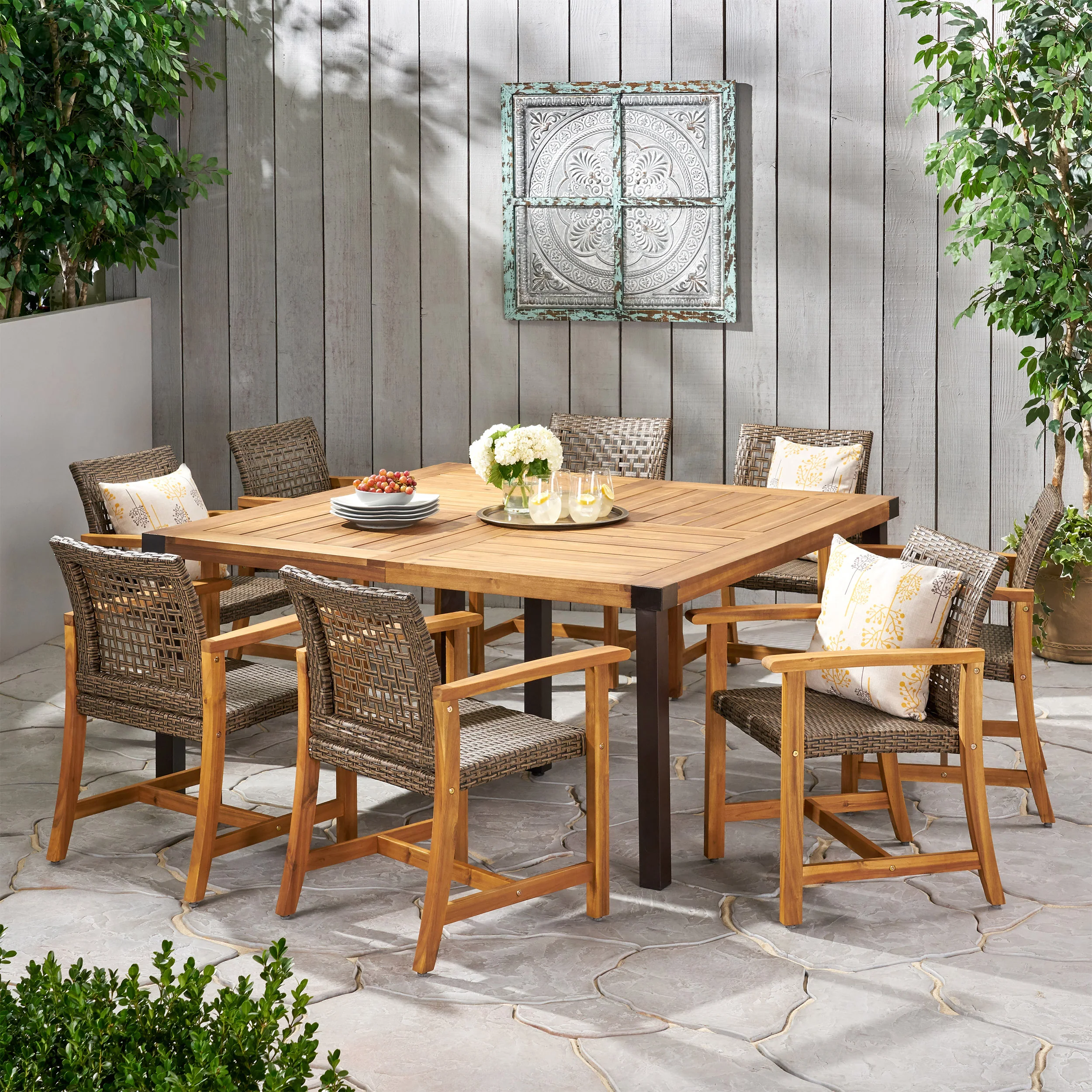 Loralynn Outdoor 8 Seater Acacia Wood Dining Set - furnishings