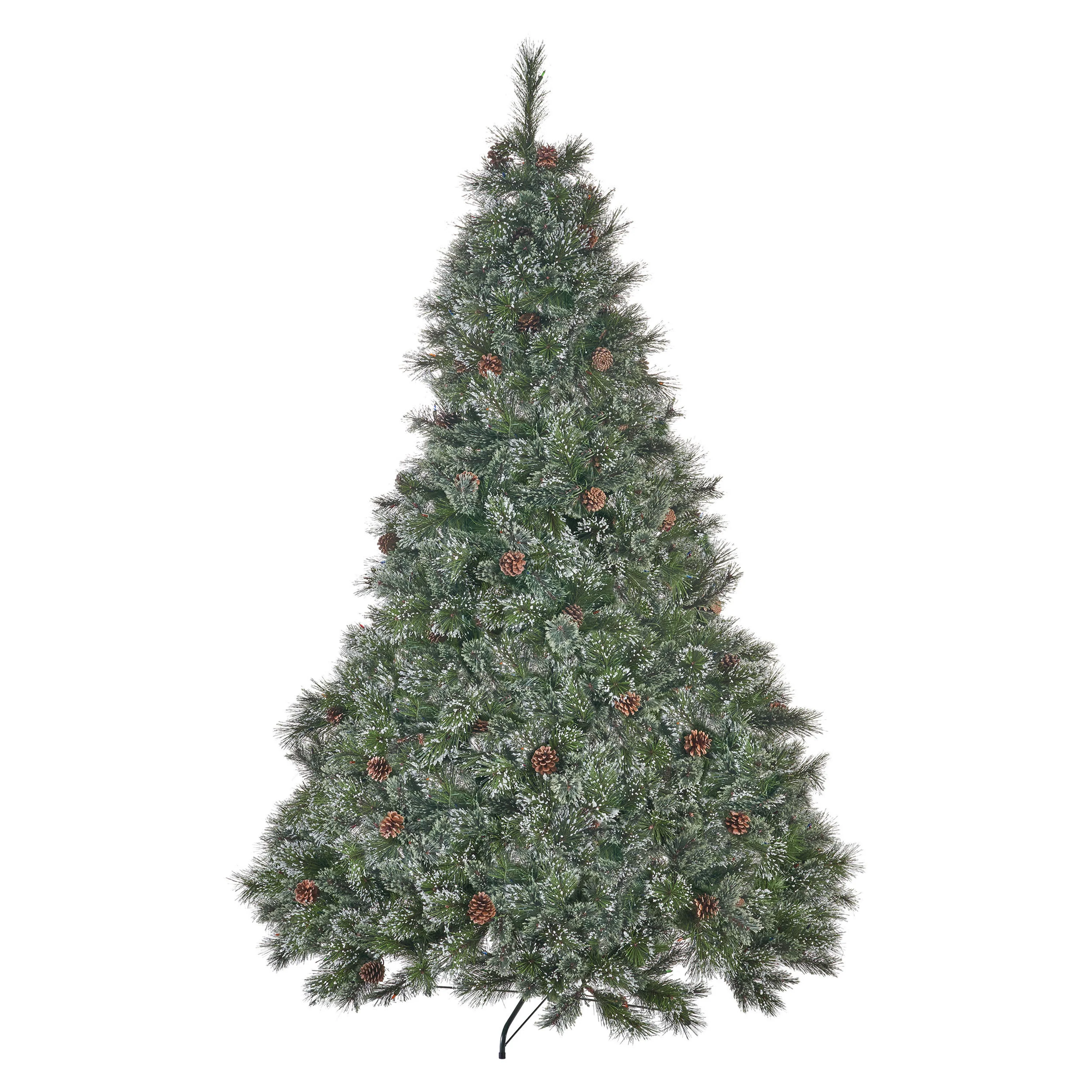 9-foot Cashmere Pine and Mixed Needles Hinged Artificial Christmas Tree with Snowy Branches and Pinecones - furnishings