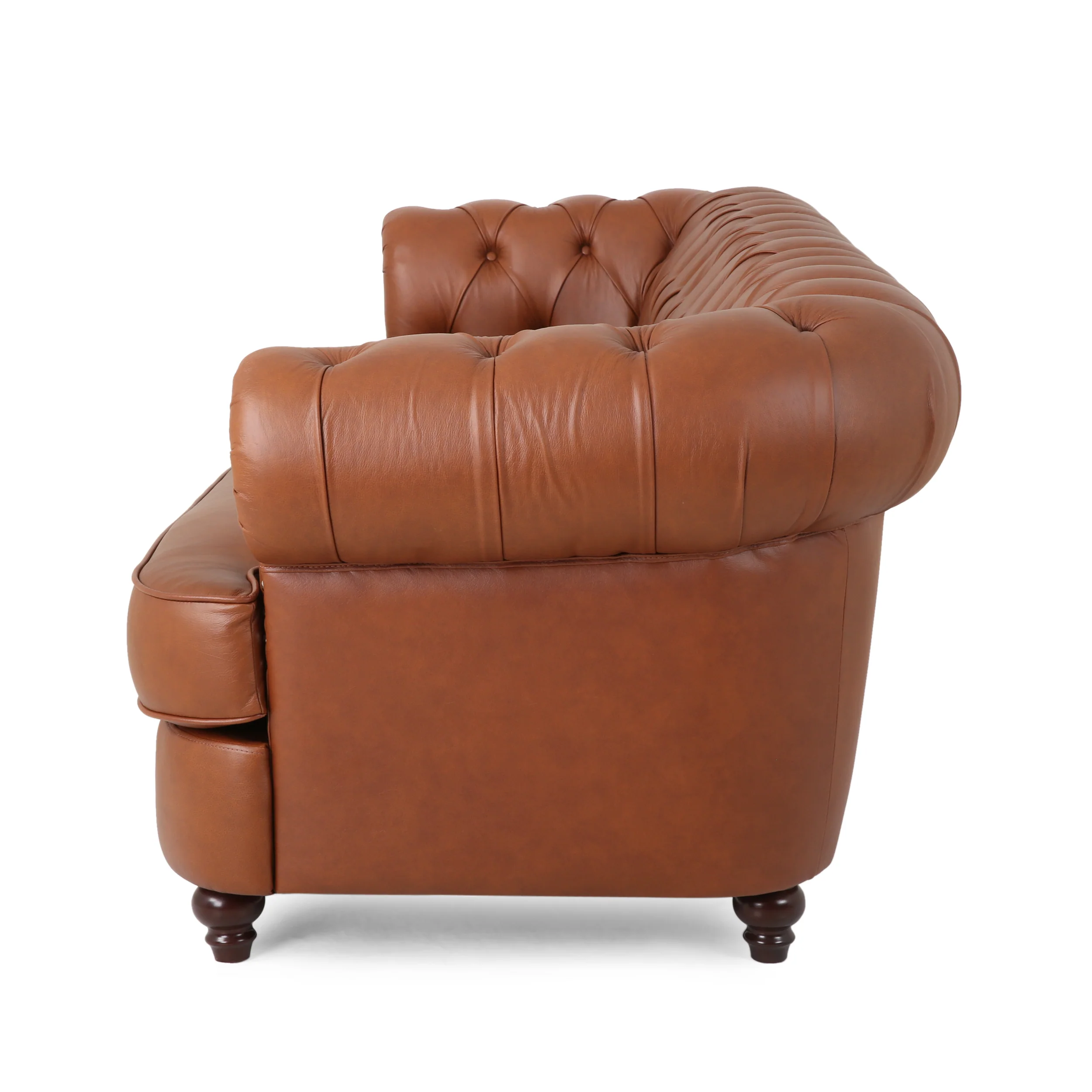 Saley Contemporary Leather Tufted 3 Seater Sofa with Nailhead Trim - furnishings