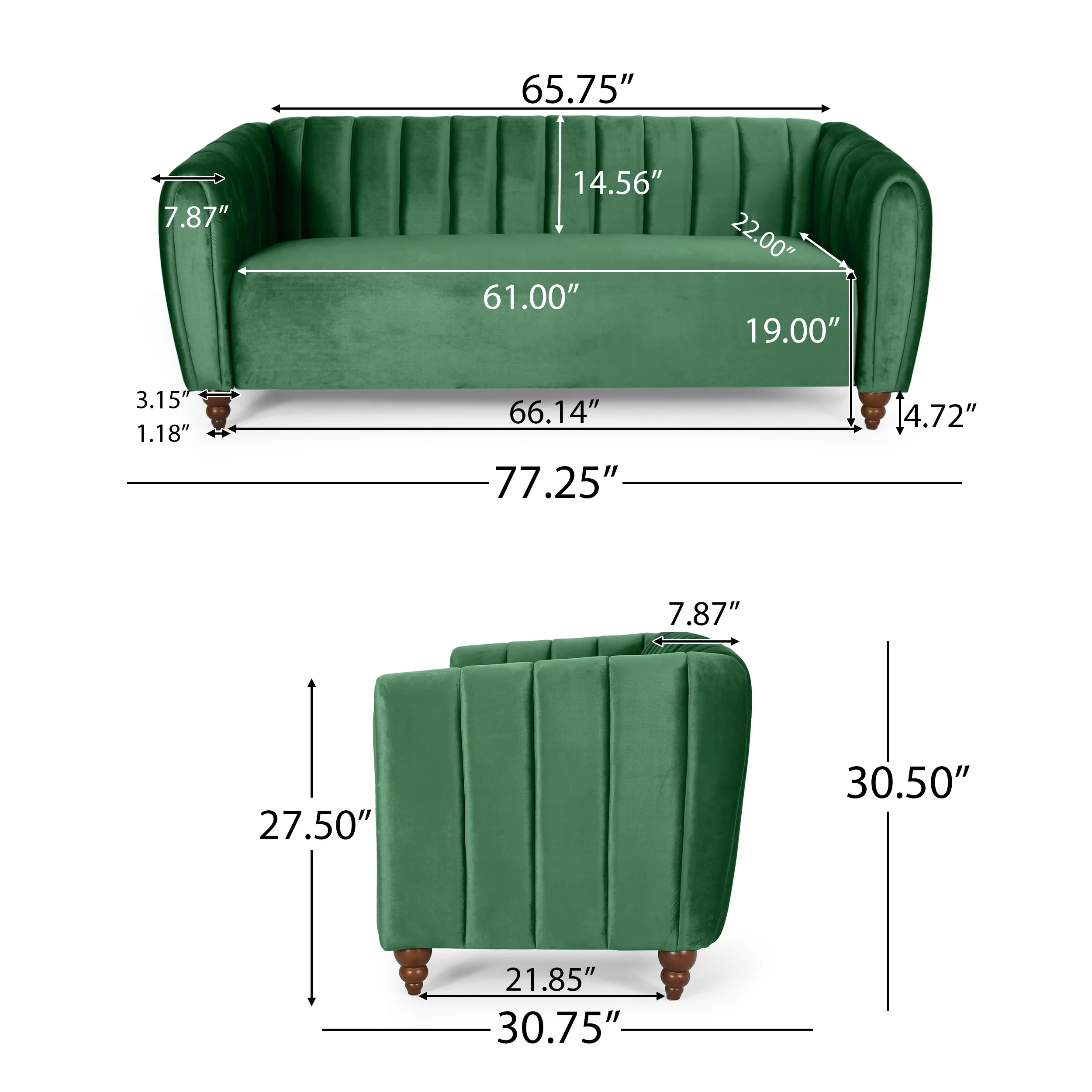 Worden Modern Glam Velvet Channel Stitch 3 Seater Sofa - furnishings