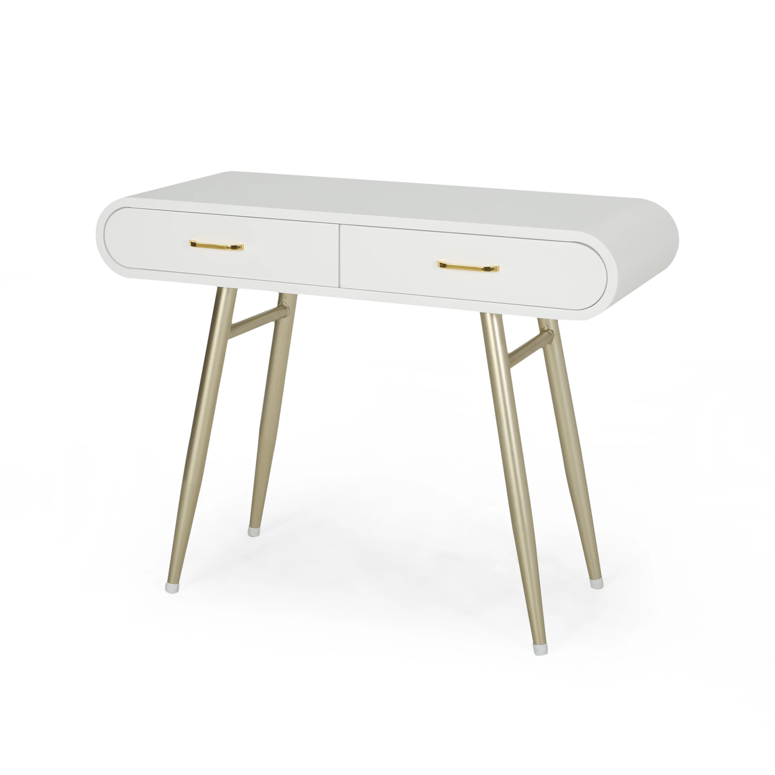 Nola Modern Faux Wood Vanity Table, White and Champagne Gold - furnishings
