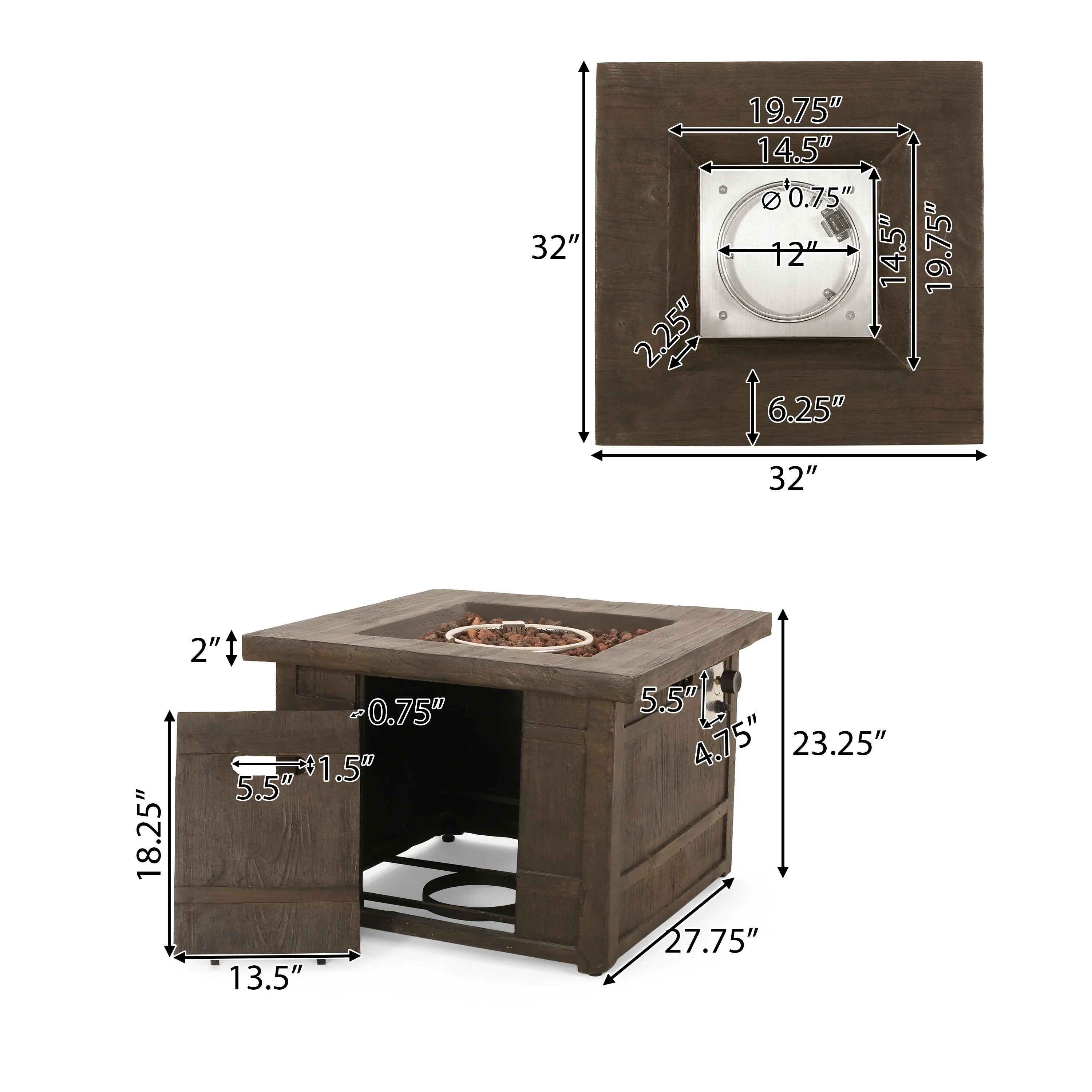 Land Backyard Fire Pit  32-inch by 32-inch  Gas-Burning  Lightweight Concrete  Natural Wood Finish - furnishings