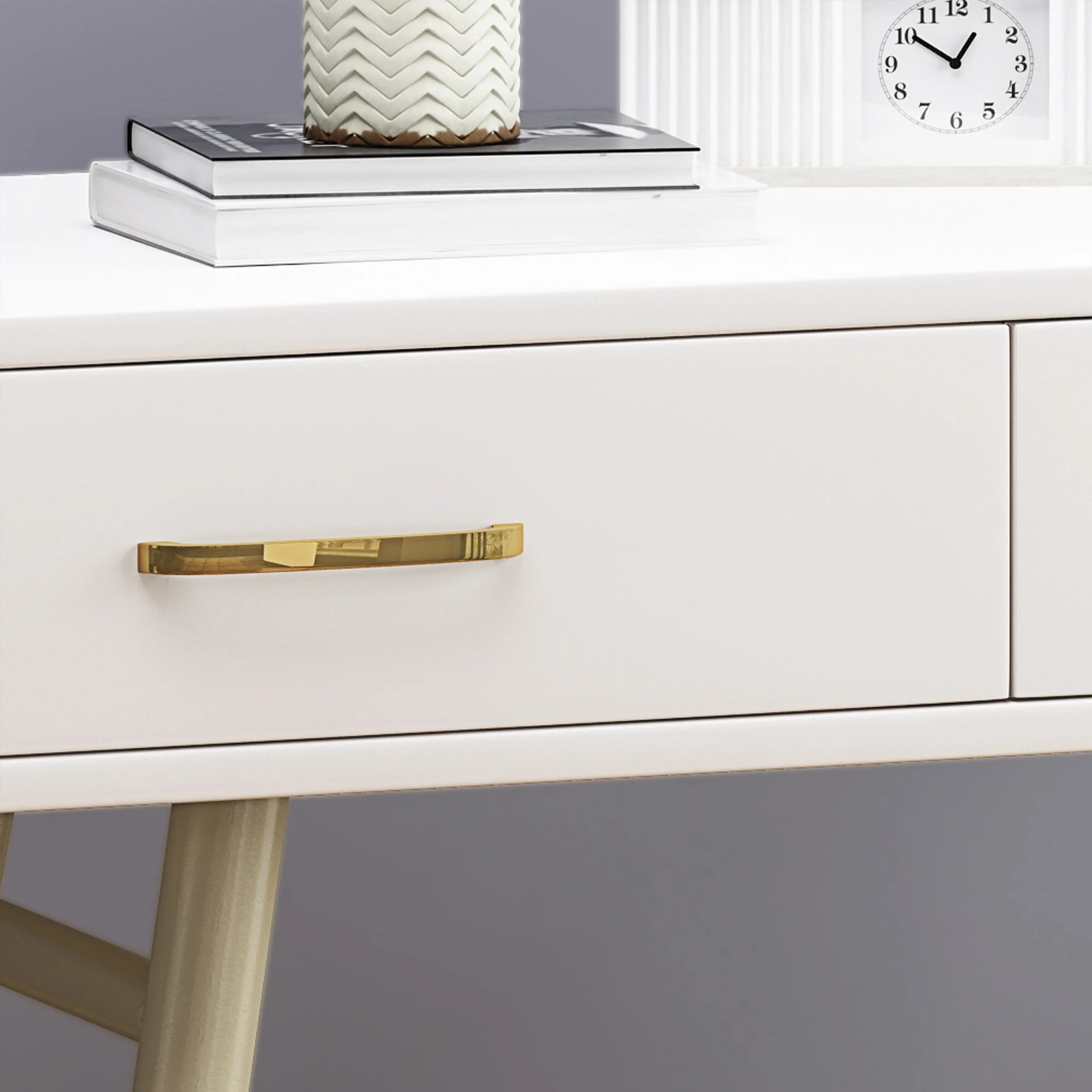 Nola Modern Faux Wood Vanity Table, White and Champagne Gold - furnishings