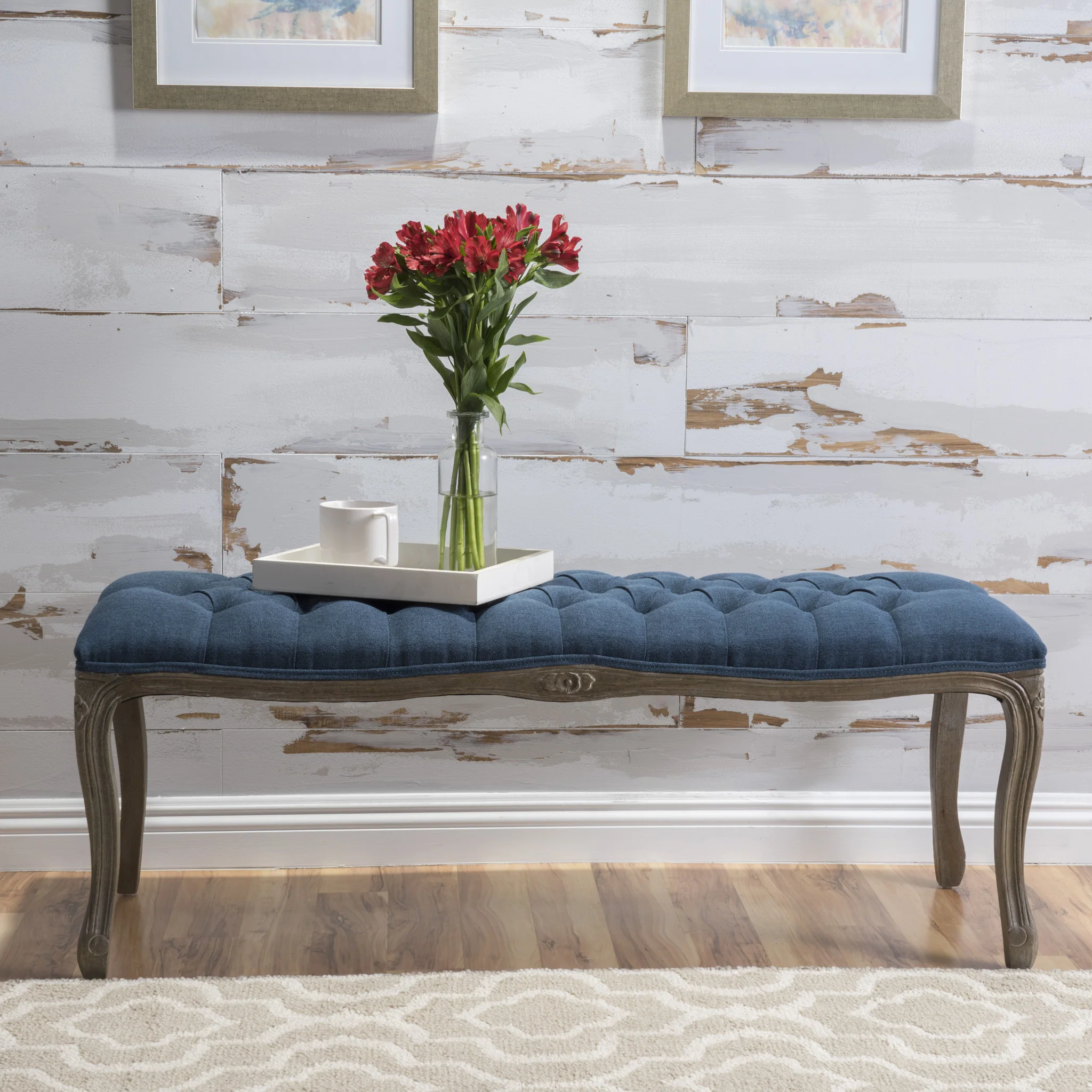Tasette Traditional Button Tufted Fabric Bench - furnishings