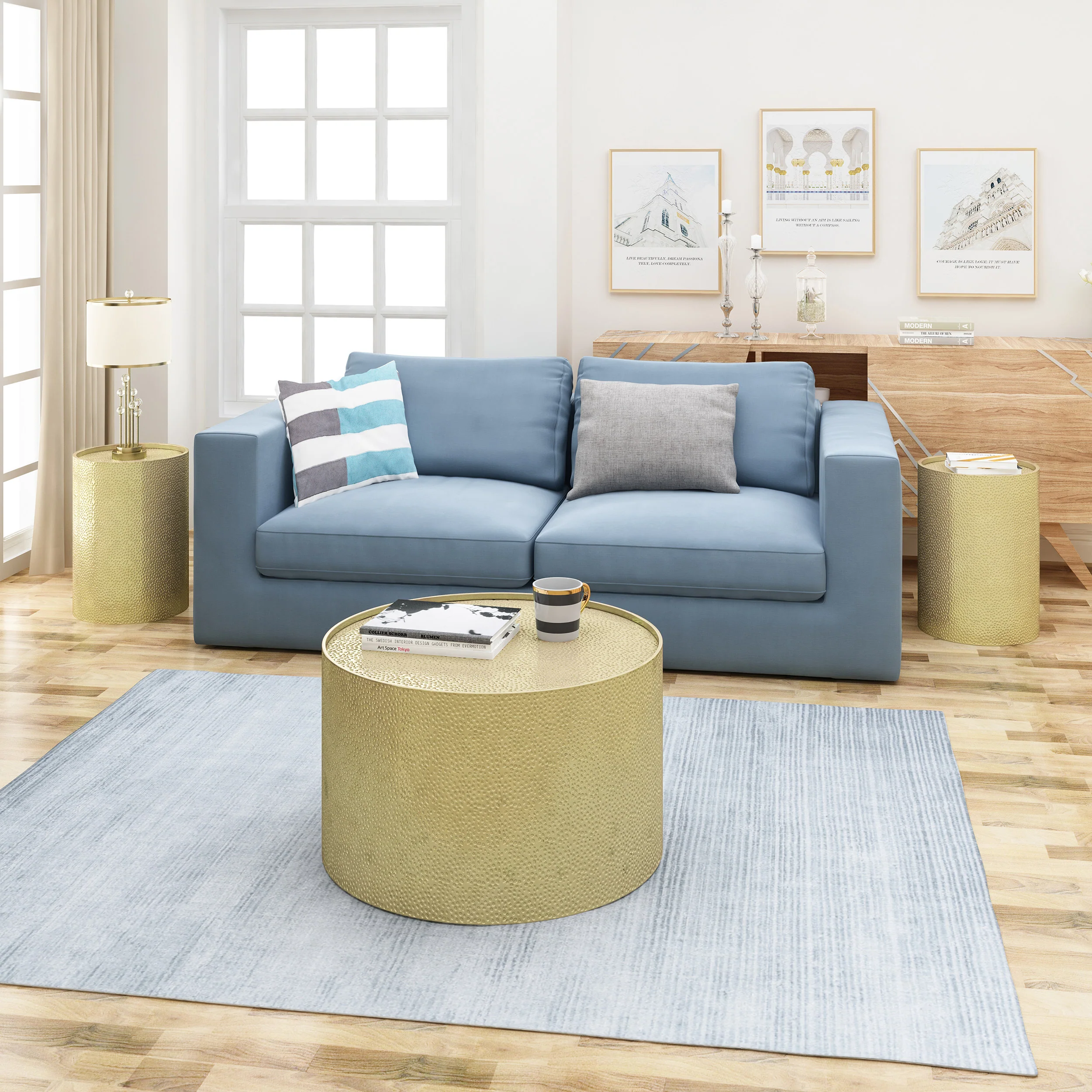 Rache Modern Round 3 Piece Iron Accent and Coffee Table Set - furnishings