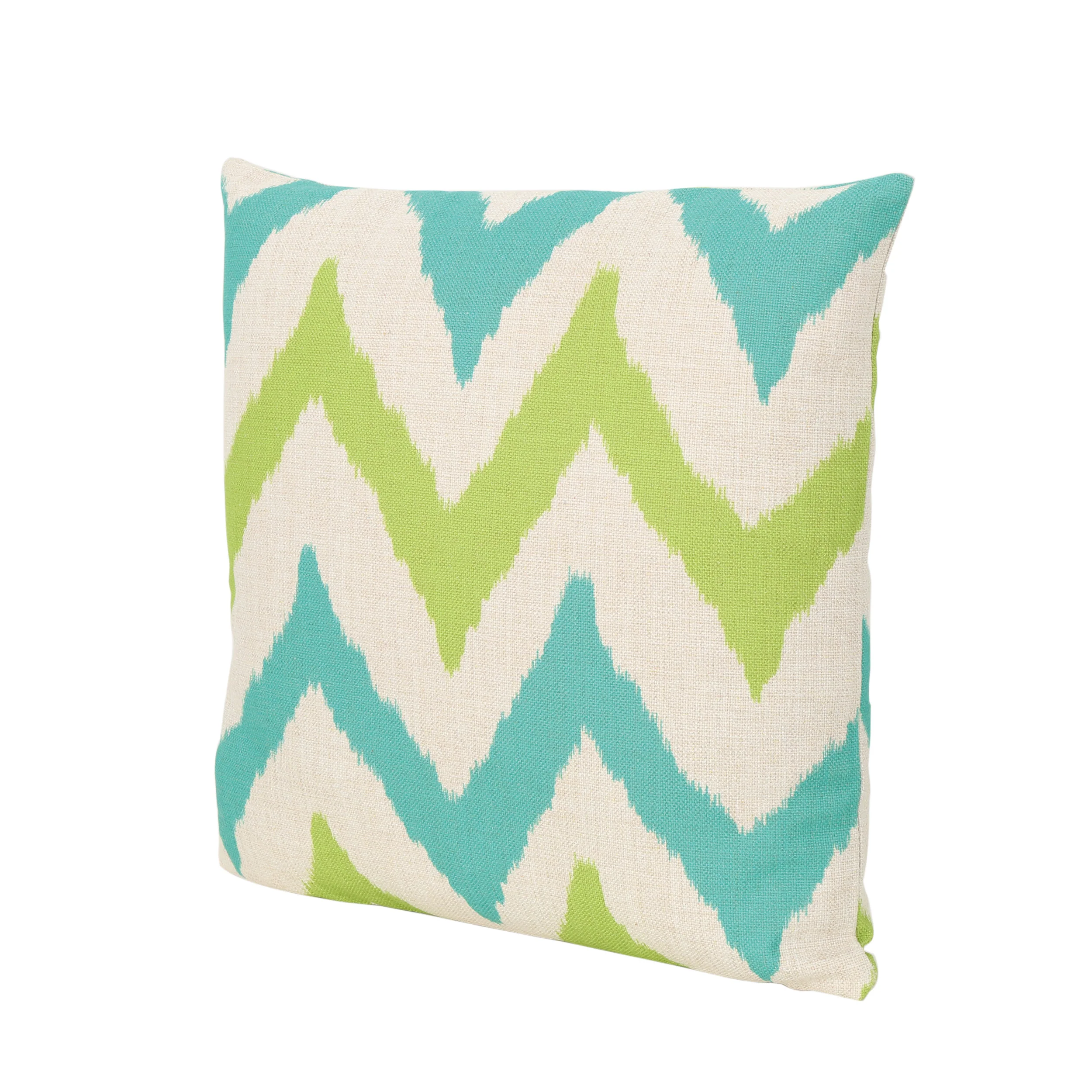 Liz Outdoor Water Resistant 18-inch Square Pillow, Teal / Green Chevron - furnishings