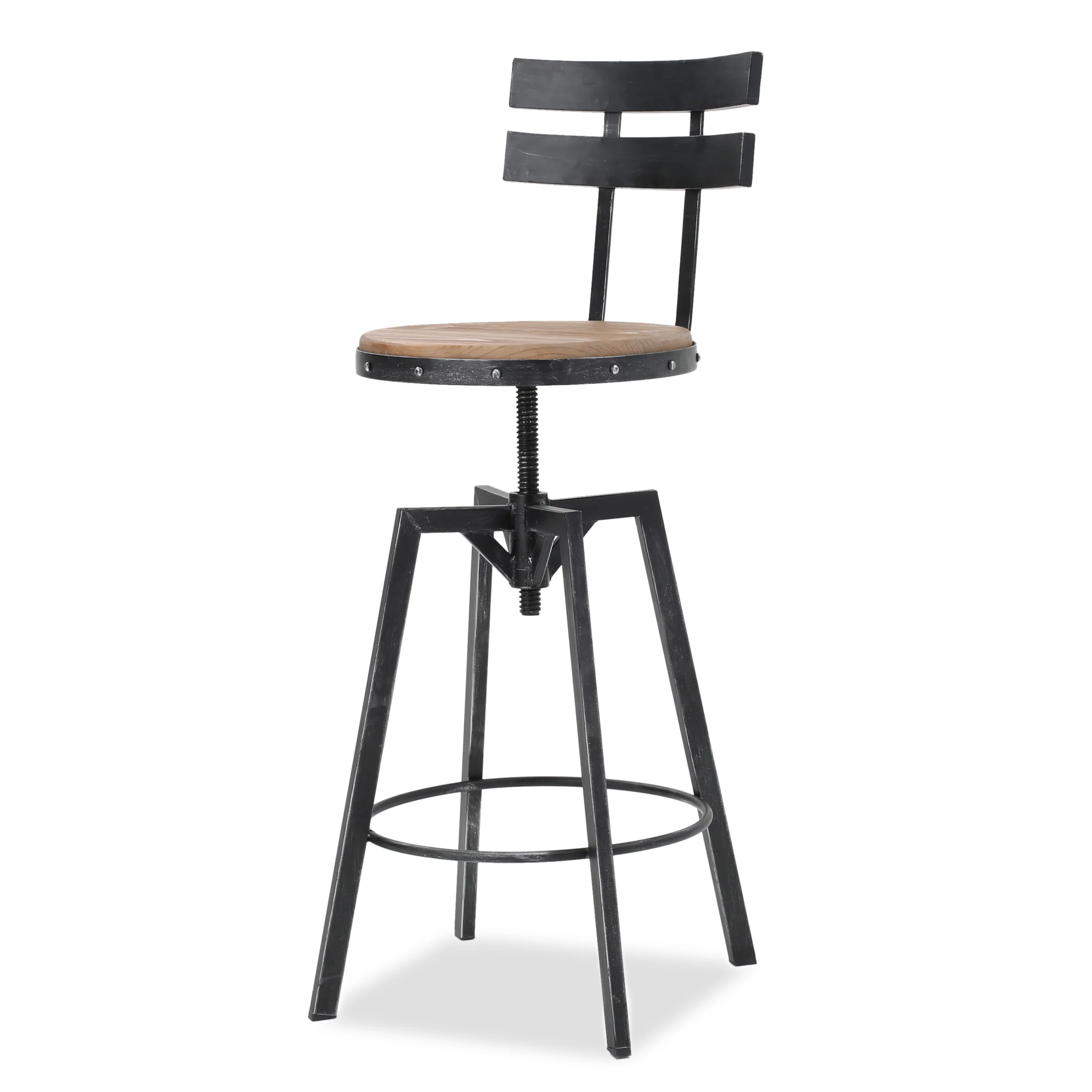 Vernon Modern Industrial Firwood Adjustable Height Swivel Barstools, Set of 2, Antique and Black Brushed Silver - furnishings
