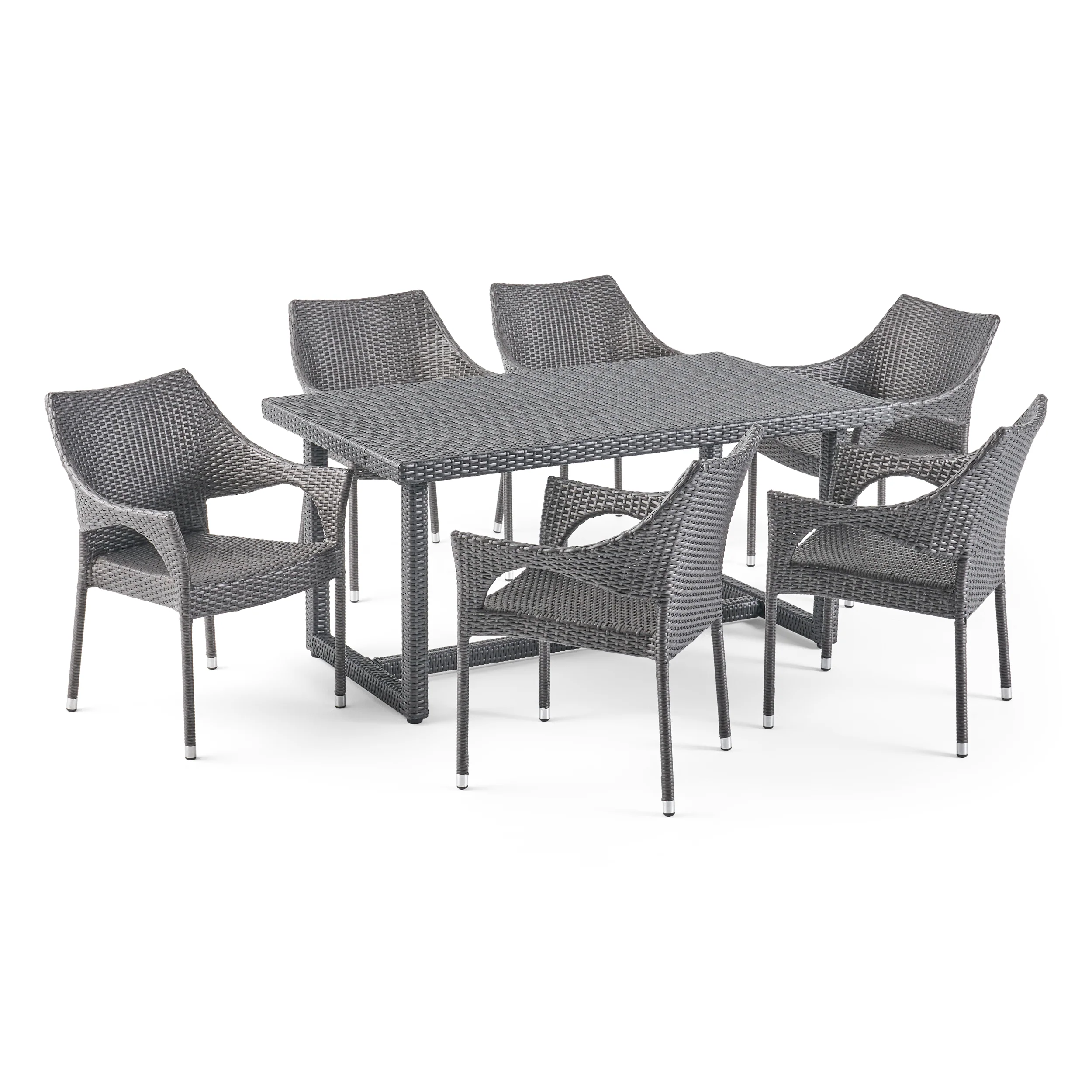 Olivia Outdoor 7 Piece Wicker Dining Set, Grey - furnishings