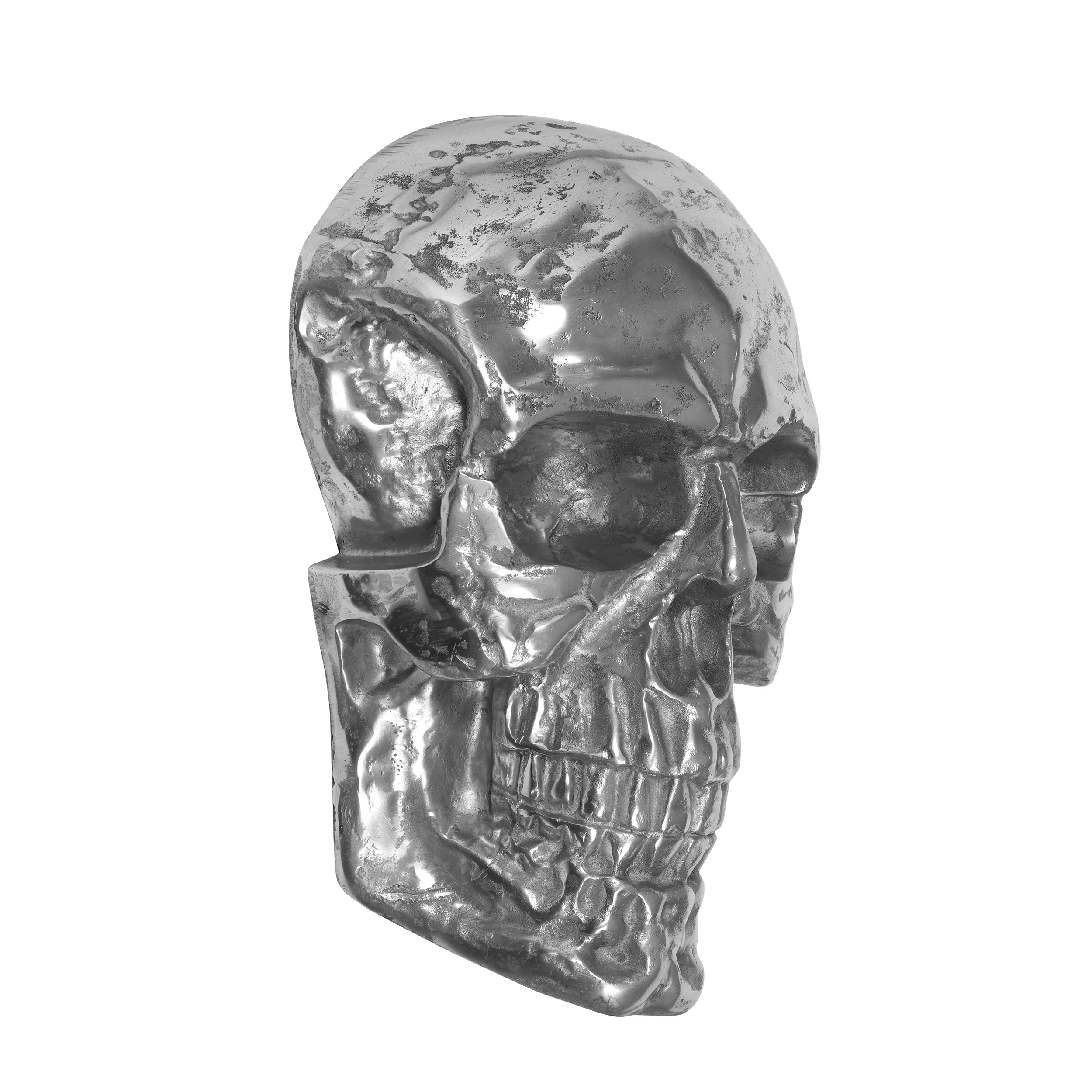 Headly Handmade Aluminum Skull Wall Decor, Antique Silver - furnishings