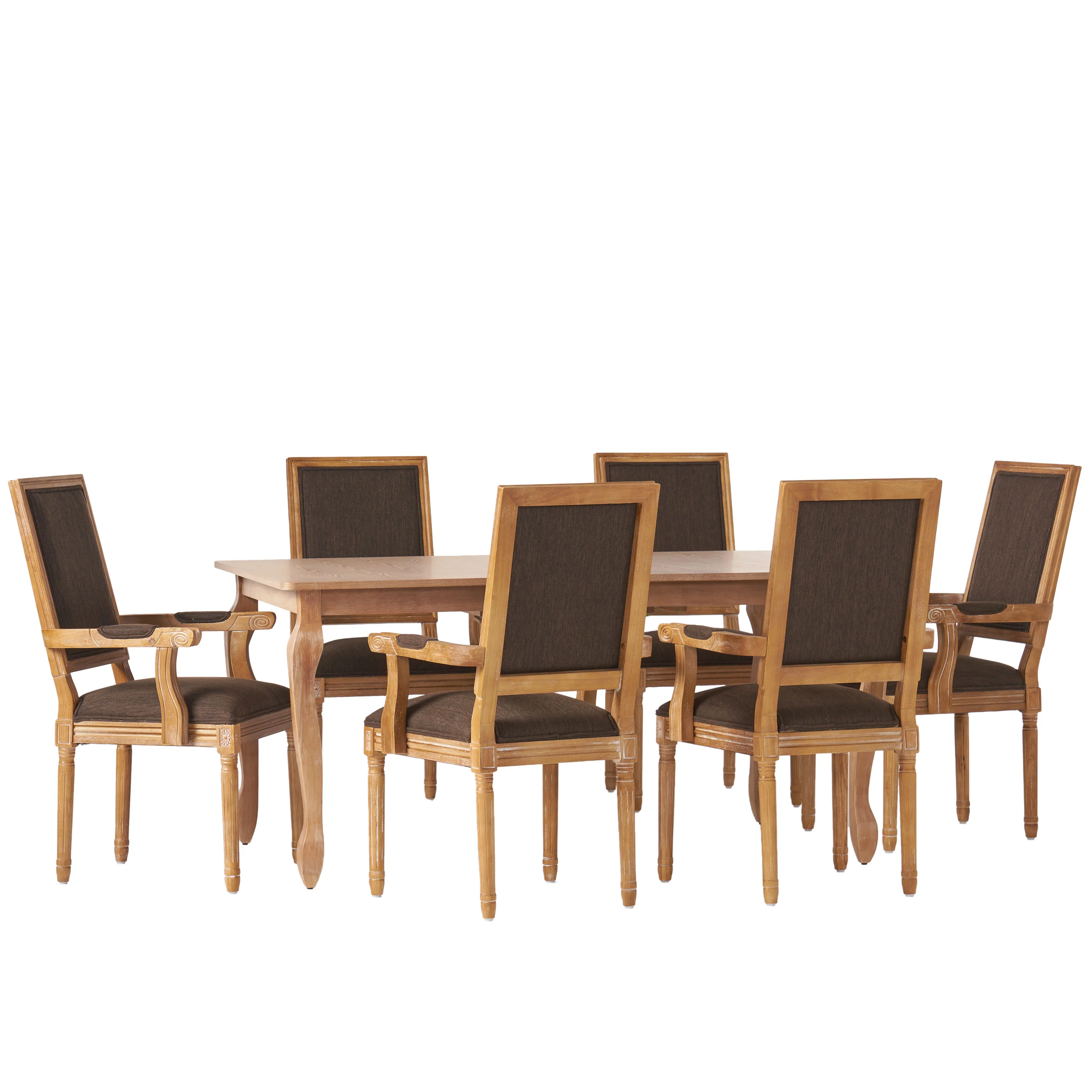 Regan French Country Fabric Upholstered Wood Expandable 7 Piece Dining Set - furnishings