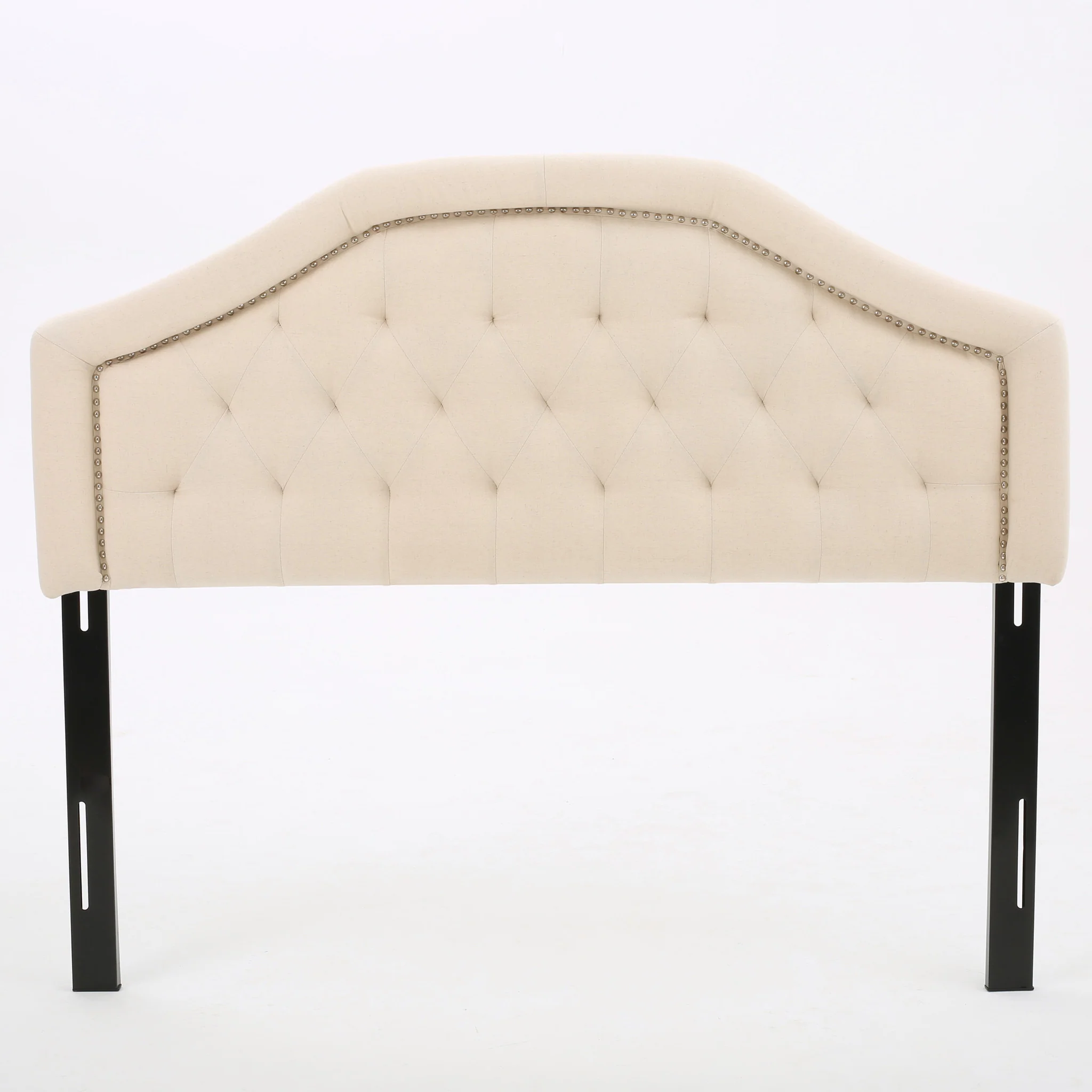 Maizyl Contemporary Queen/Full Beige Upholstered Headboard w/ Nailhead Accents - furnishings