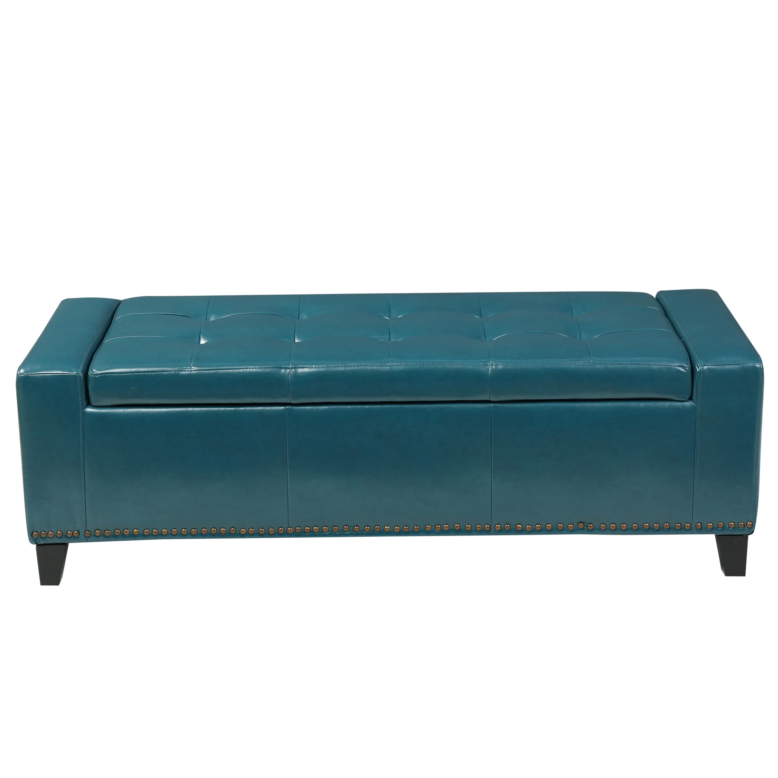 Robin Studded Teal Leather Storage Ottoman Bench - furnishings