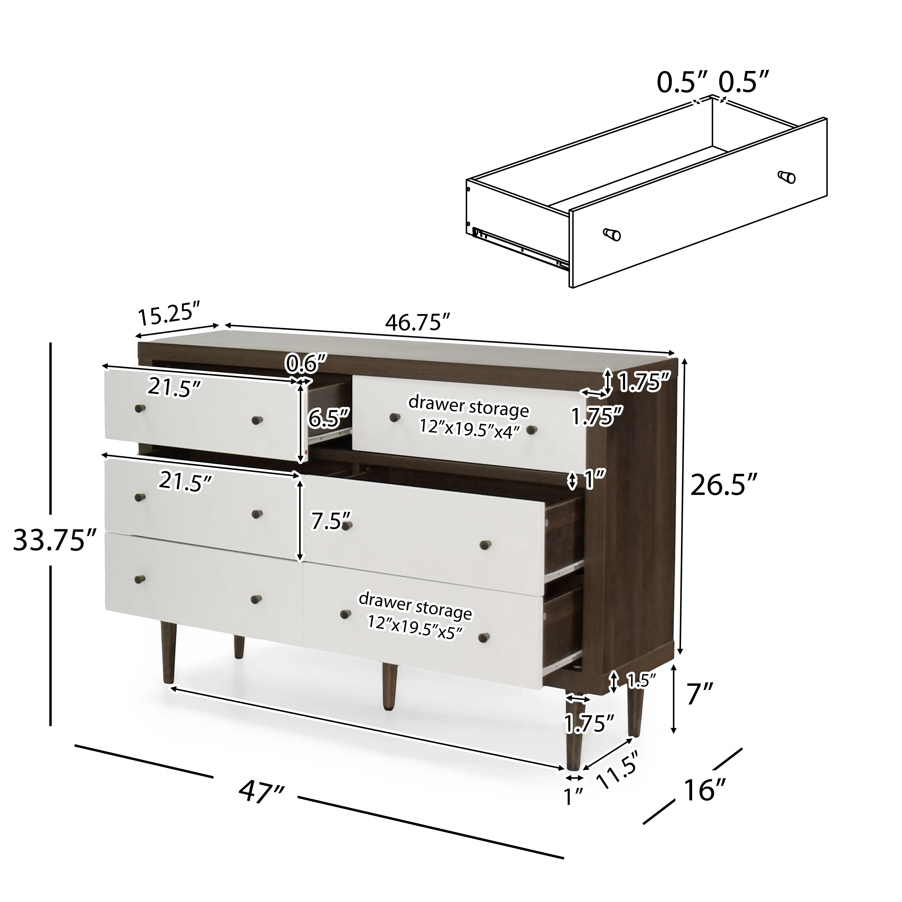 Farhart Mid Century Modern 2 Piece Double Dresser and 4 Drawer Dresser Bedroom Set - furnishings