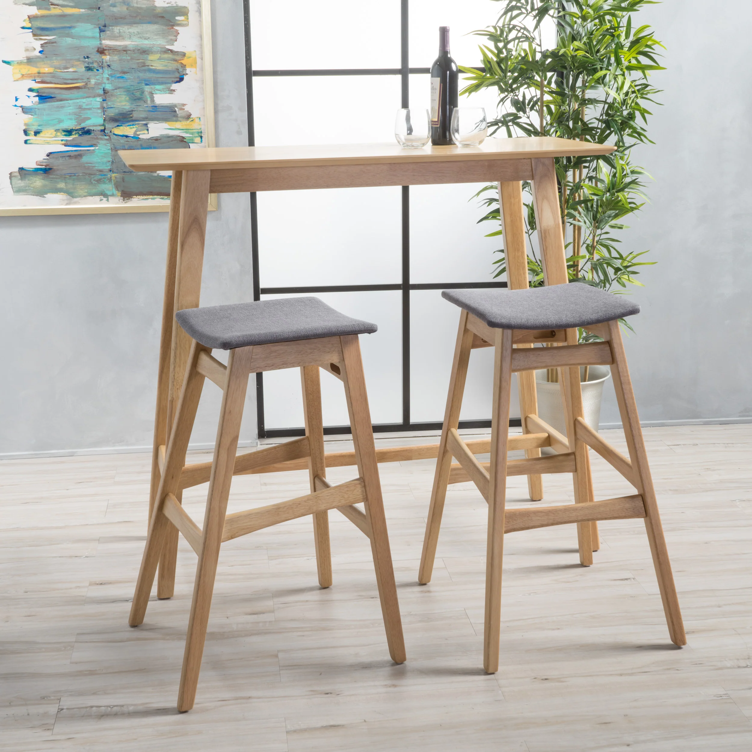 Ethel Natural Oak Finish Rectangular 3 Piece Bar Set - furnishings
