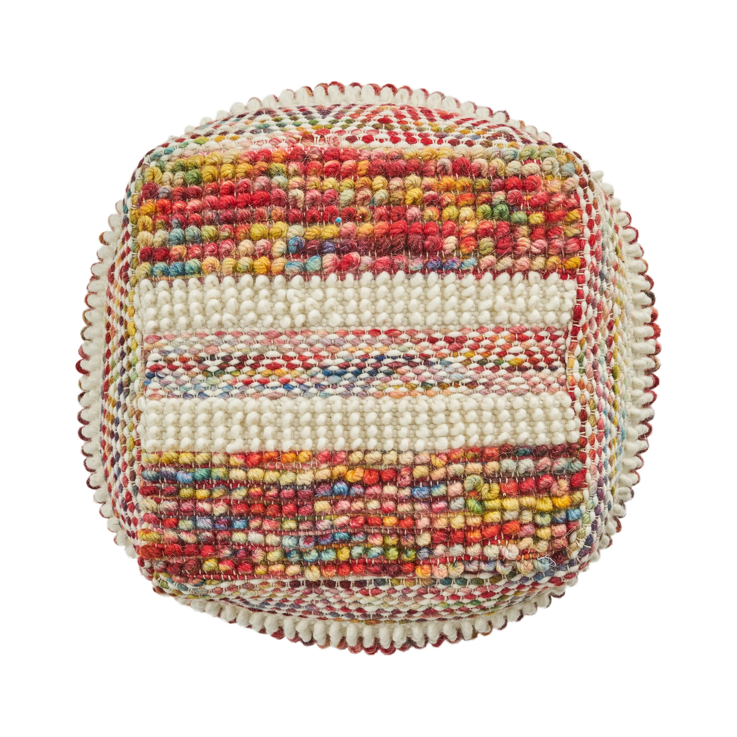 Trevin Boho Wool and Cotton Ottoman Pouf - furnishings