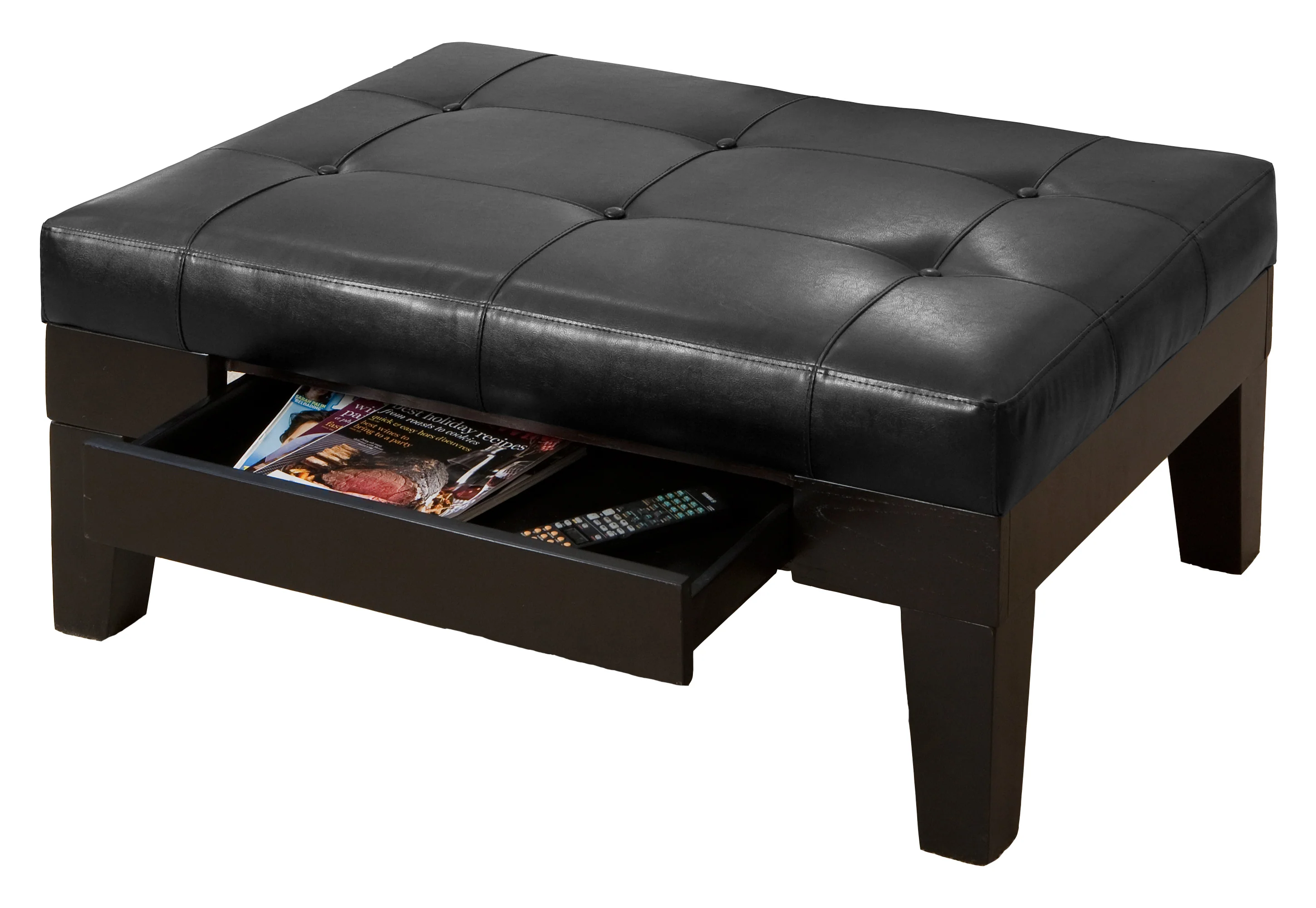 Tucson Contemporary Tufted Leather Storage Ottoman Table with Drawer - furnishings