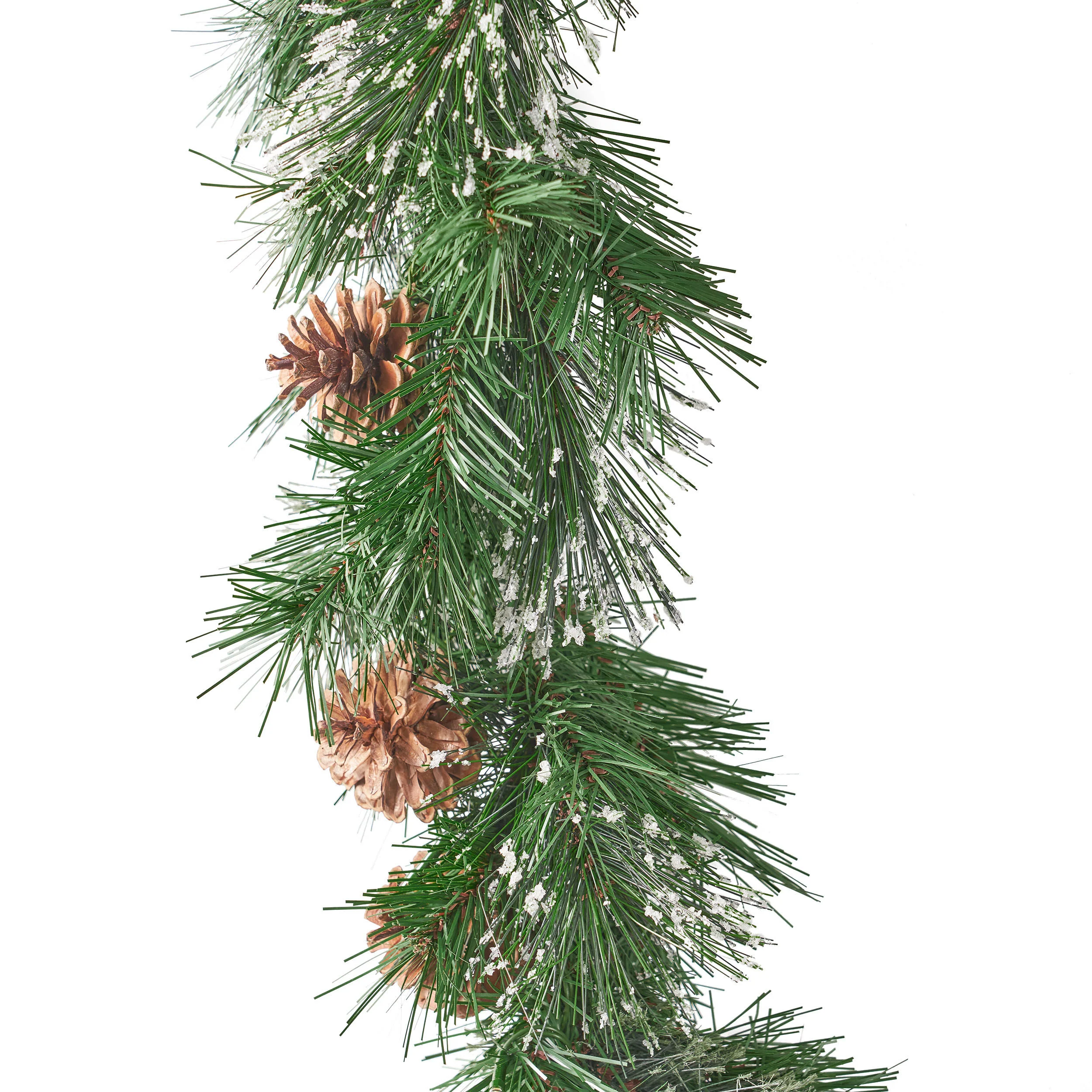 9-foot Mixed Spruce Pre-Lit Warm White LED Artificial Christmas Garland with Snowy Branches and Pinecones - furnishings