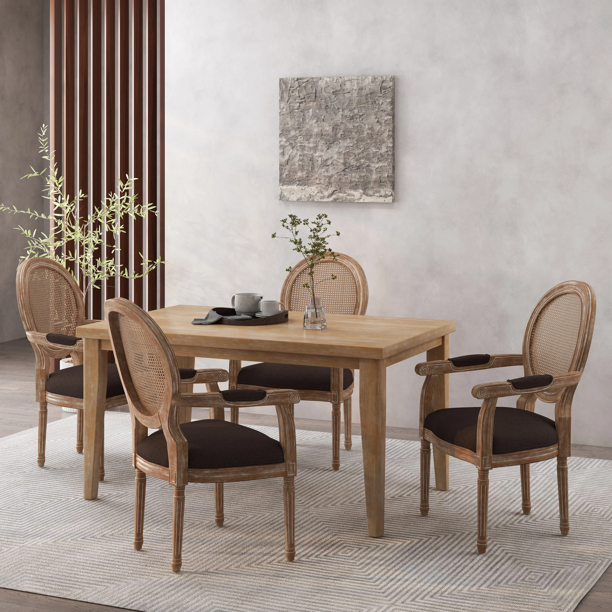 Aisenbrey French Country Wood and Cane Upholstered Dining Chair - furnishings