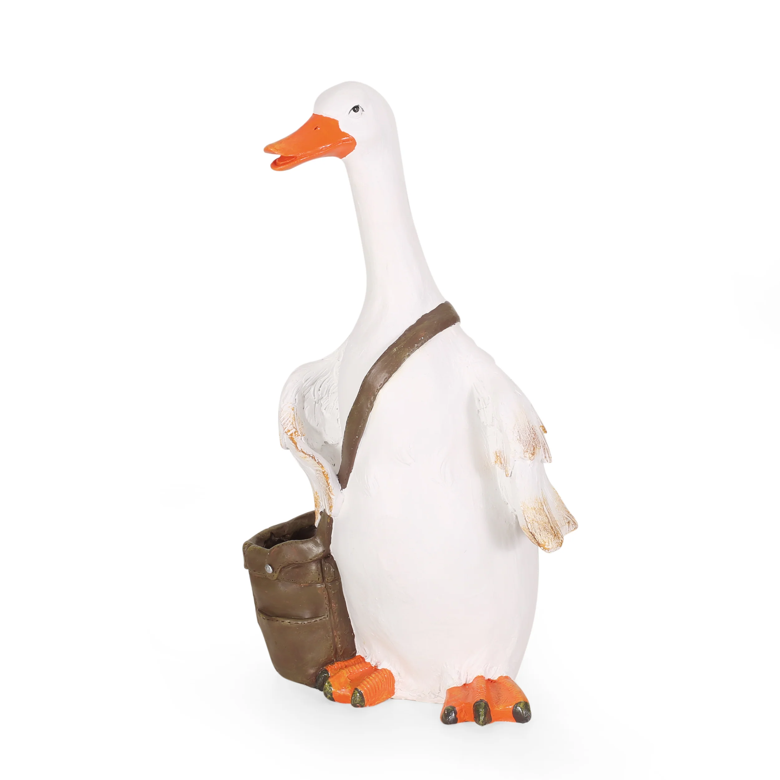 Krass Outdoor Decorative Goose Planter, White and Brown - furnishings