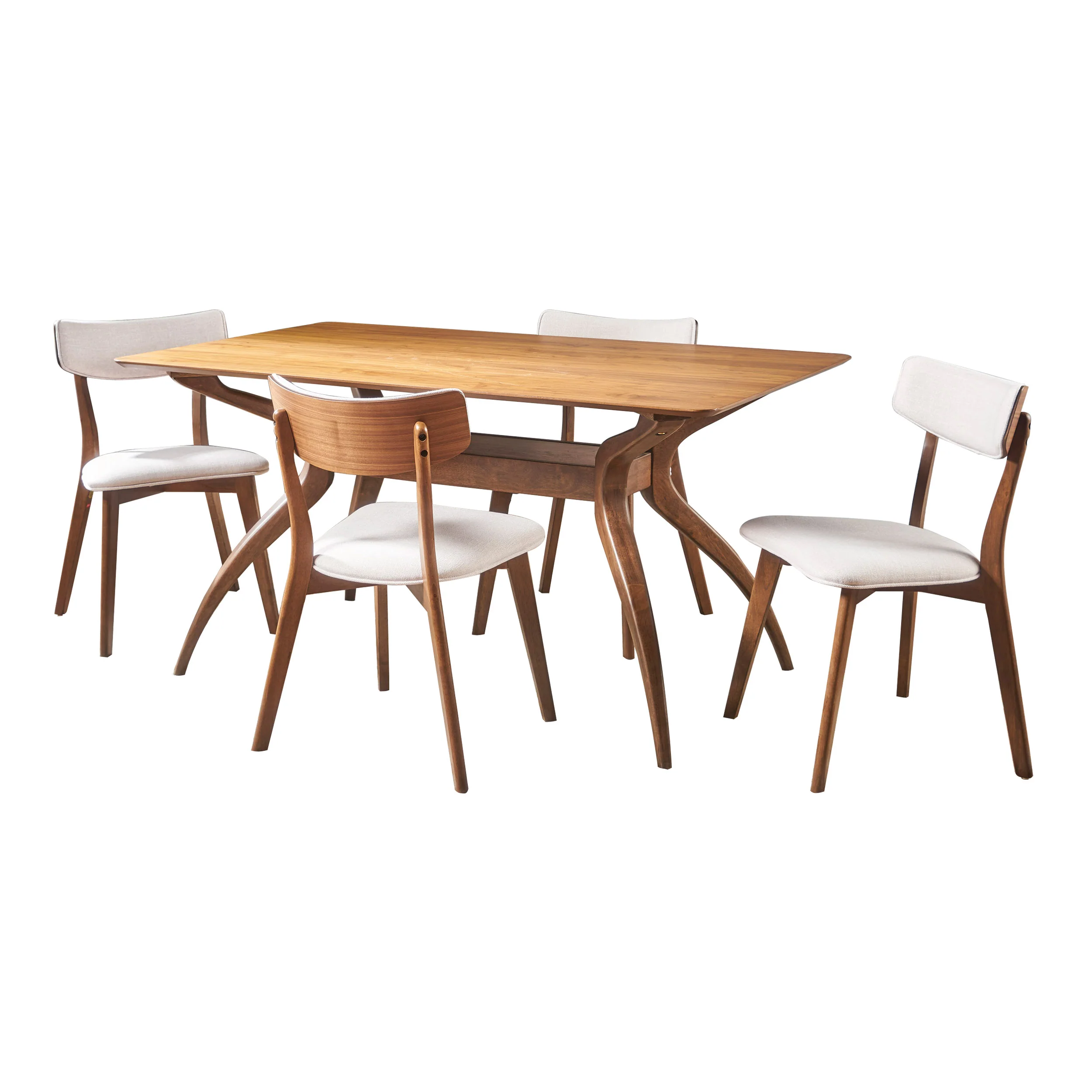 Nerron Mid Century Finished 5 Piece Wood Dining Set with Fabric Chairs - furnishings