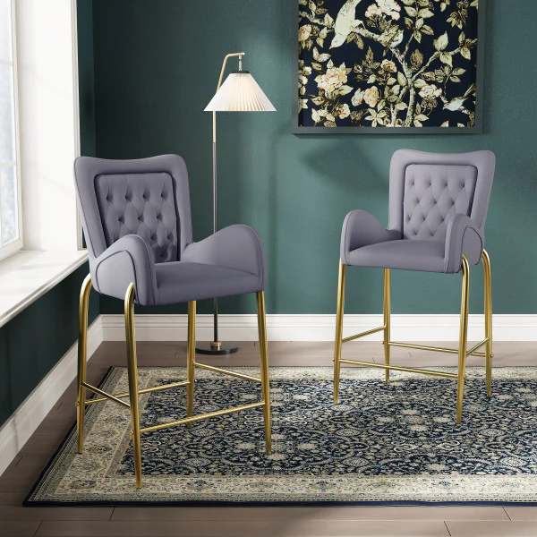 Kilvan Upholstered Cushioned Velvet Counter Stool with Footrest & Tufted Back - furnishings