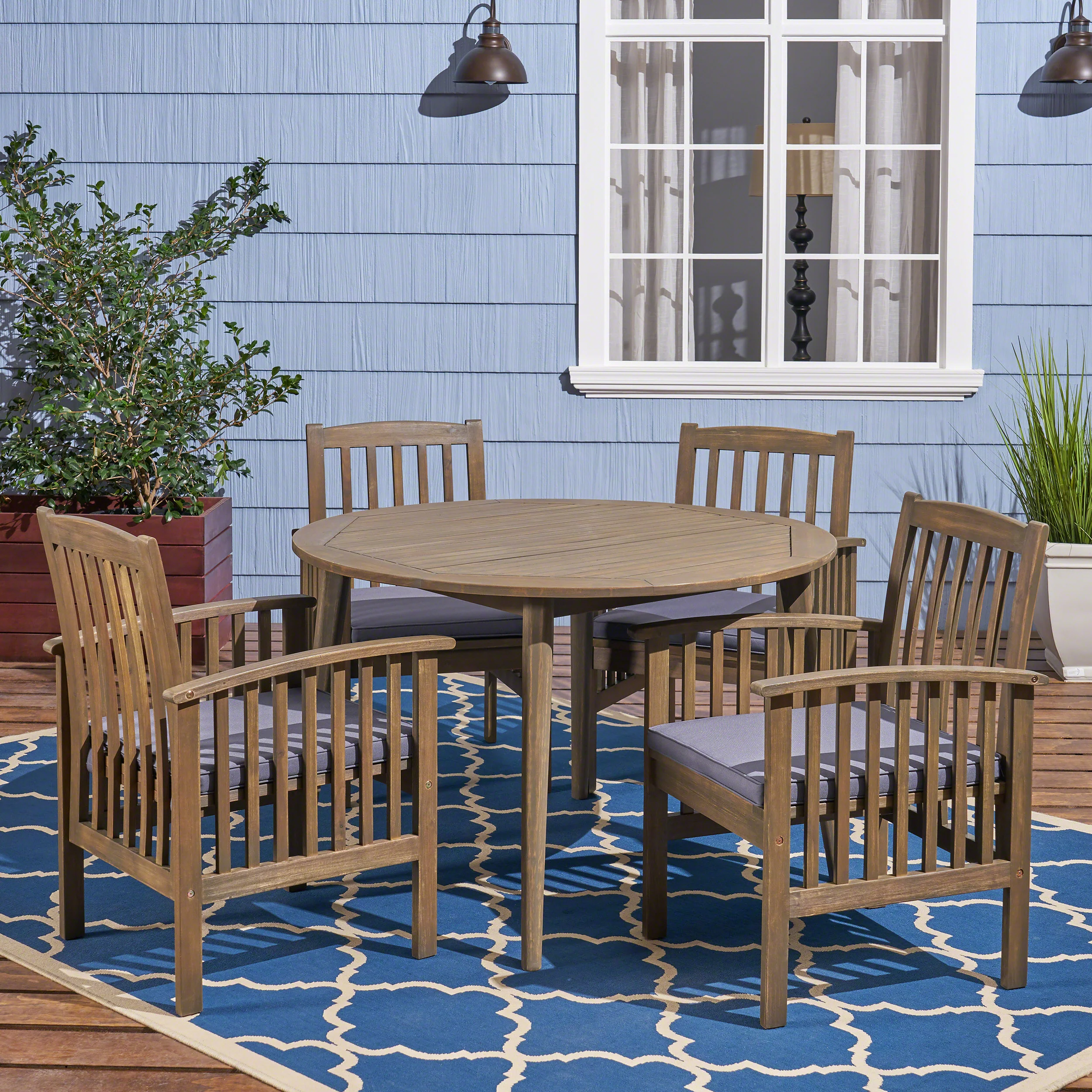 Phoenix Outdoor Acacia 4-Seater Dining Set with Cushions and 47