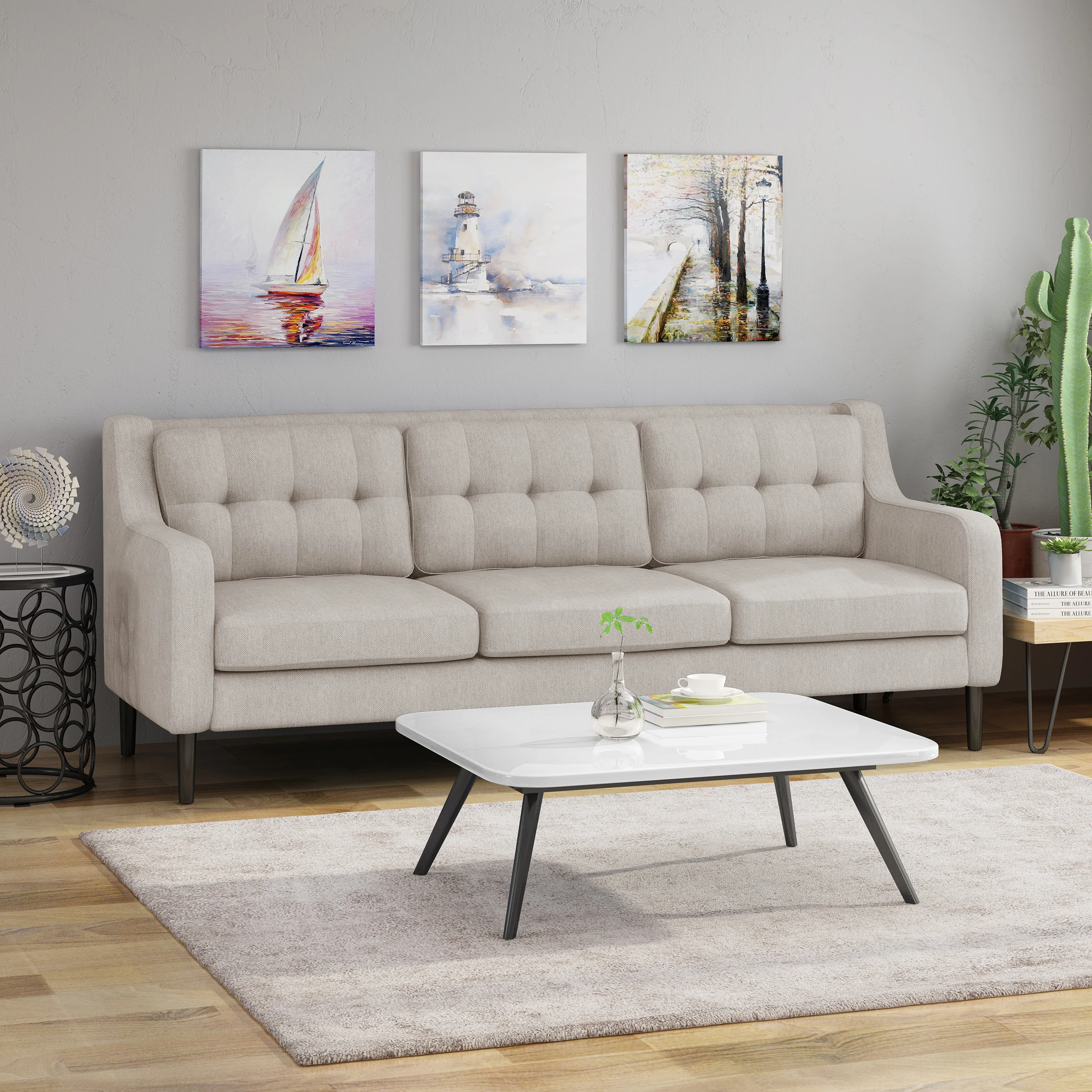 Daelynn Tufted Fabric 3 Seater Sofa - furnishings