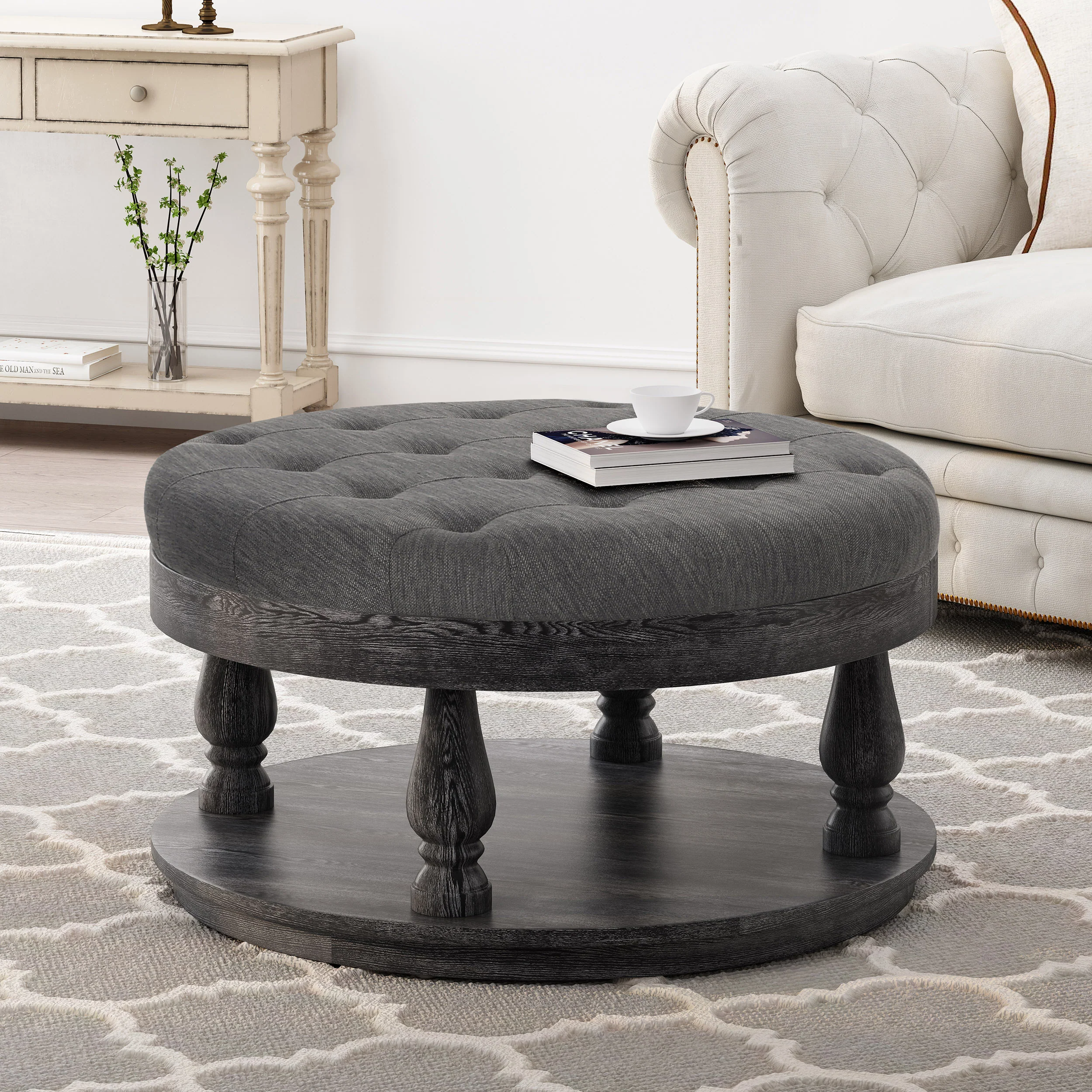 Andrue Contemporary Upholstered Round Ottoman - furnishings
