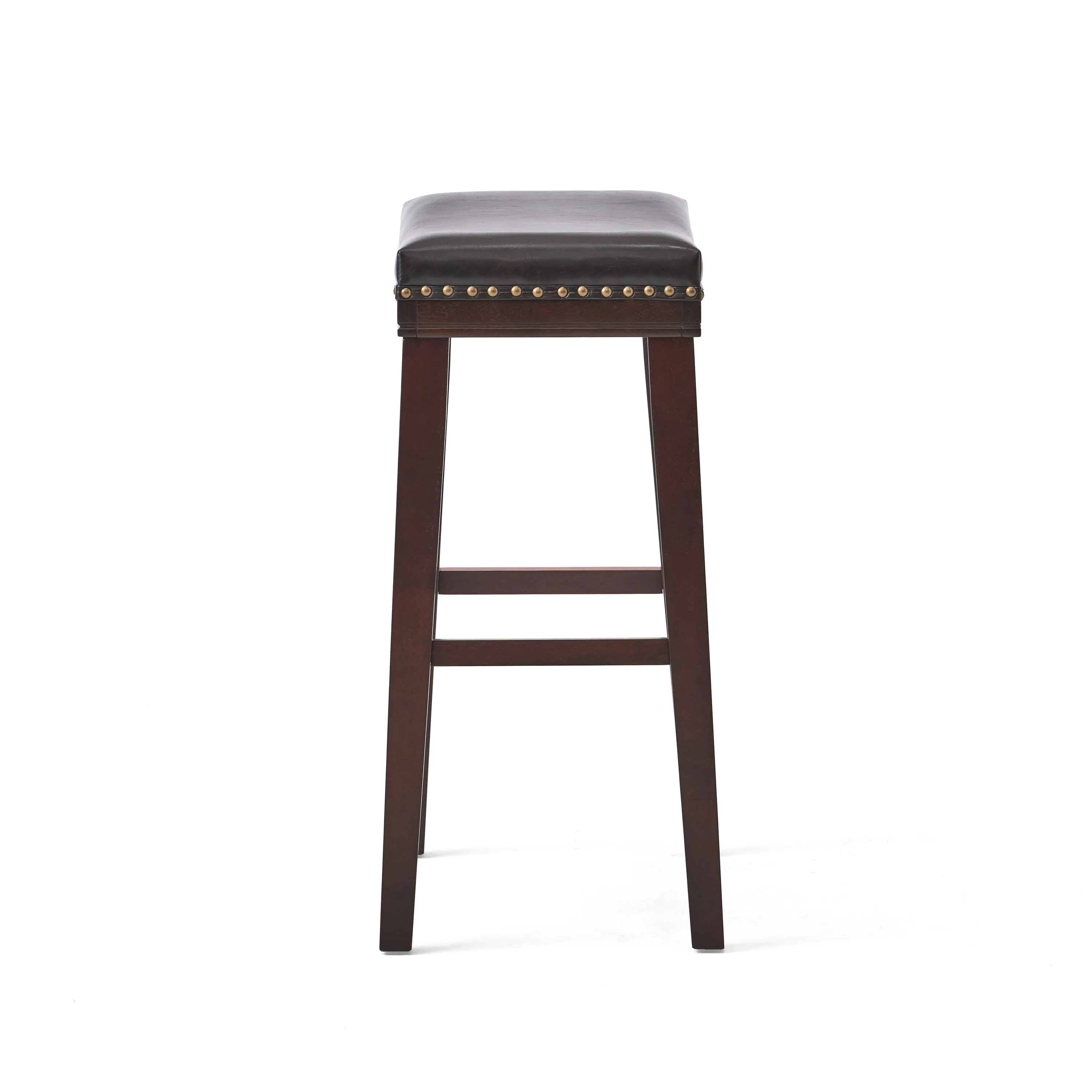Estes Studded 30 Inch Brown Leather Saddle Barstool, Set of 2 - furnishings