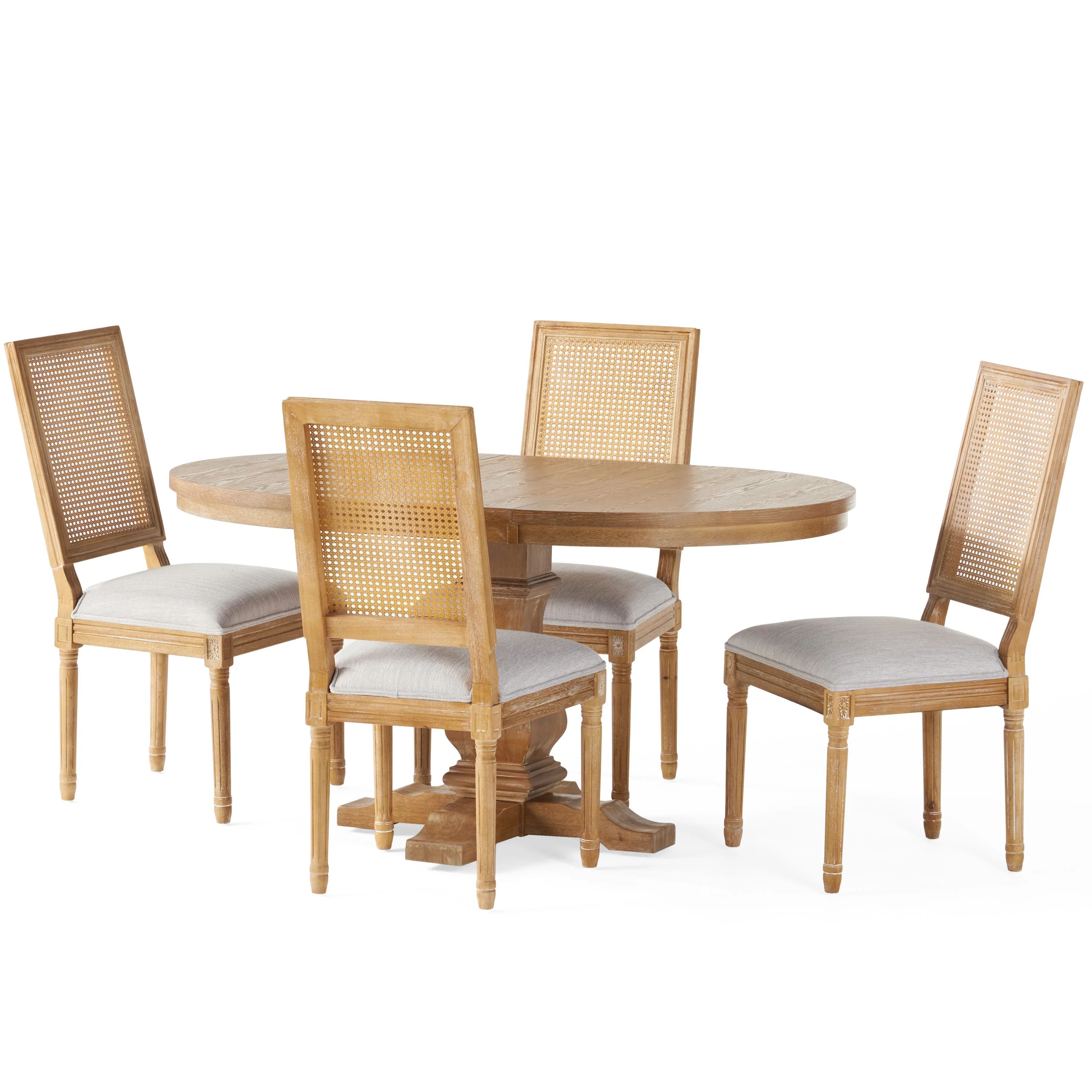 Brownell French Country Wood and Cane 5-Piece Expandable Oval Dining Set - furnishings