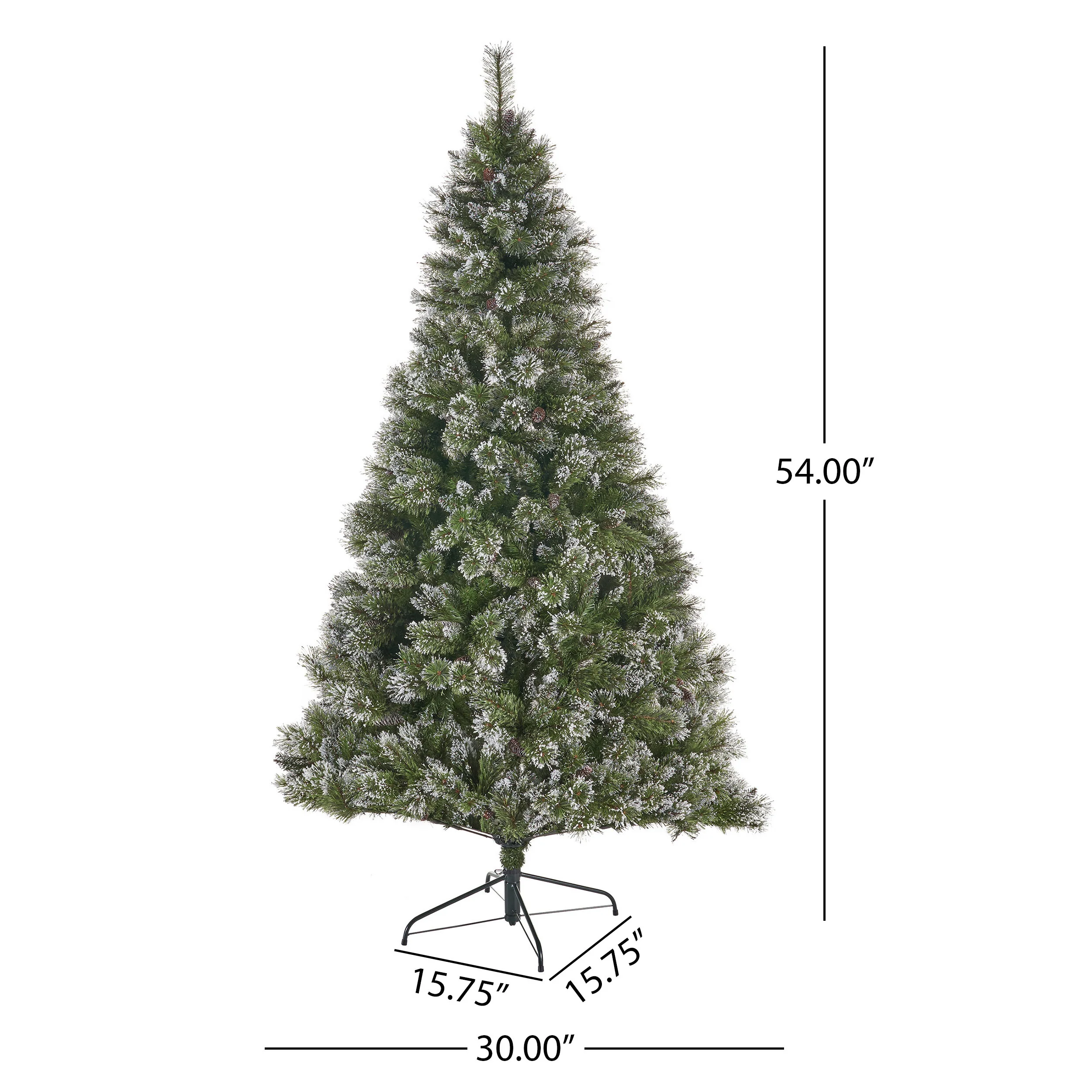4.5-foot Cashmere Pine and Mixed Needles Hinged Artificial Christmas Tree with Snow and Glitter Branches and Frosted Pinecones - furnbro