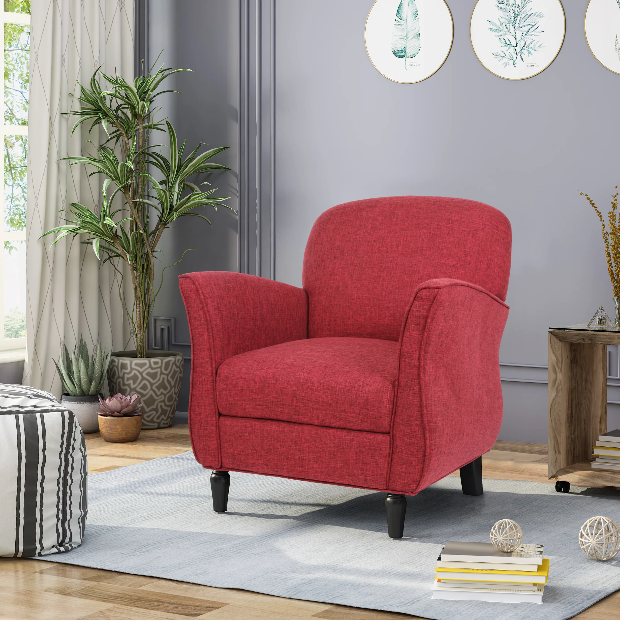 Crew Contemporary Upholstered Tweed Fabric Armchair with Piped Edges - furnishings