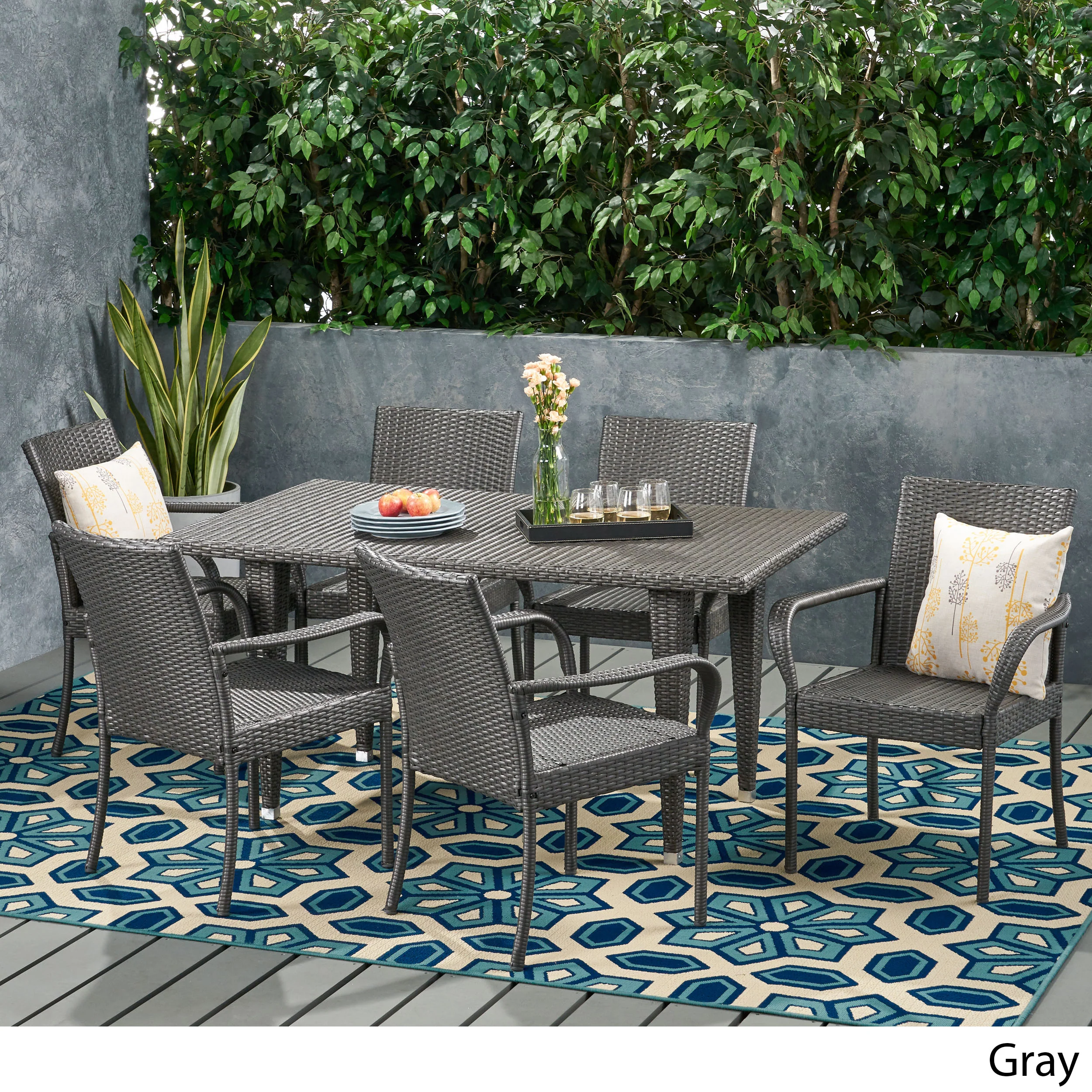 Havik Outdoor Contemporary 6 Seater Wicker Dining Set - furnishings