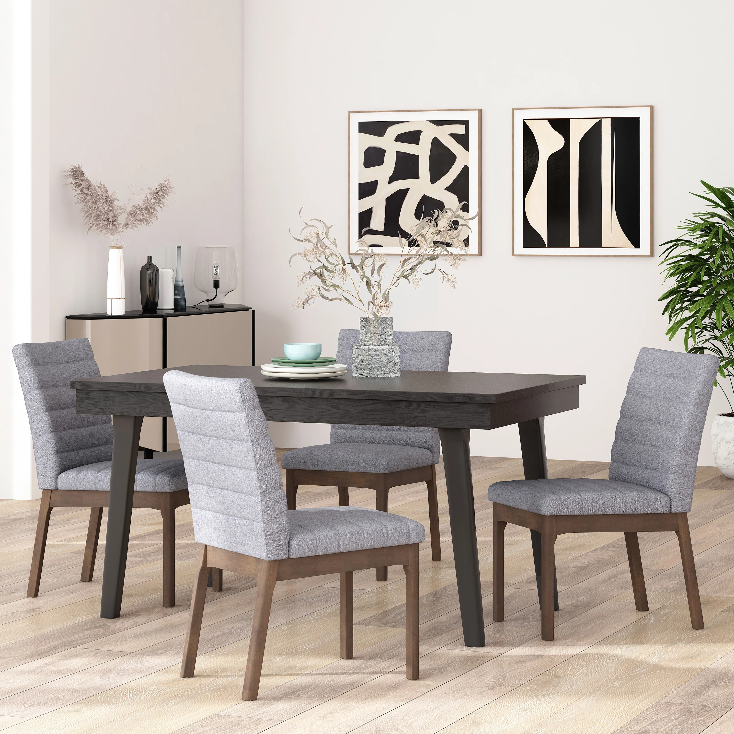 Elisson Mid Century Modern Channel Stitch Dining Chairs, Set of 4 - furnishings