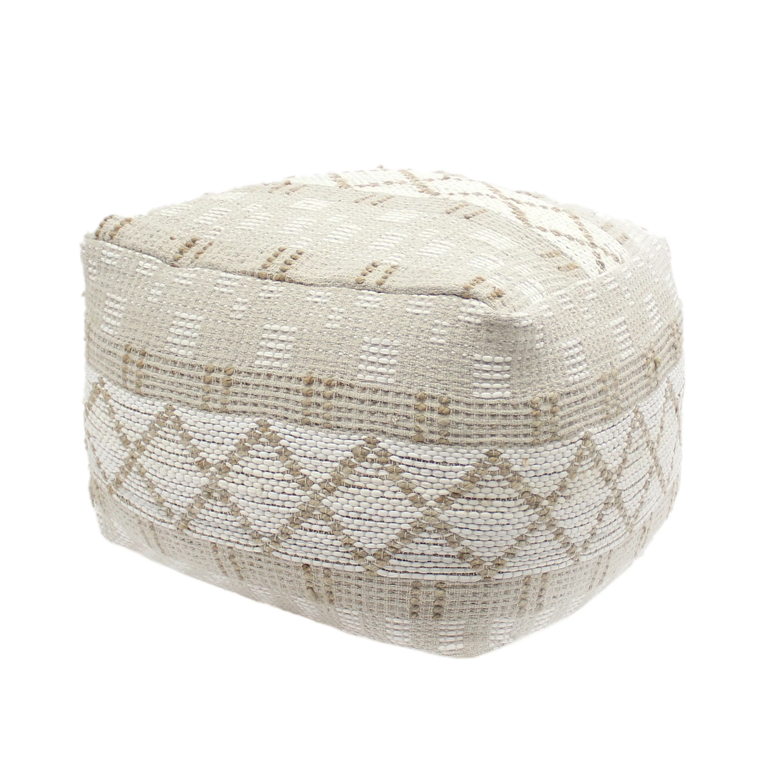 Mag Large Square Casual Pouf, Boho, Ivory Chindi and Hemp - furnishings