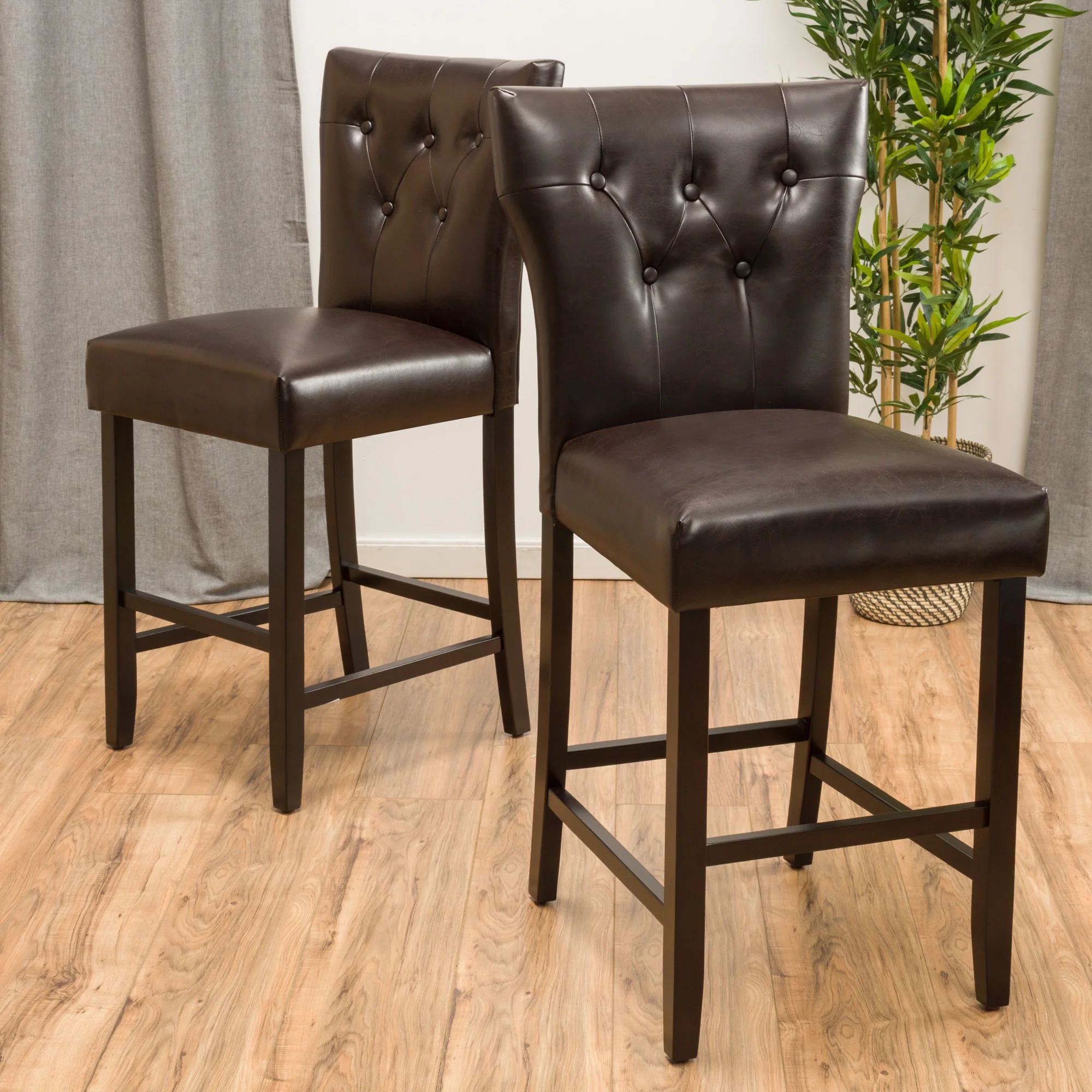 Pierre 27-Inch Brown Leather Counter Stool (Set of 2) - furnishings