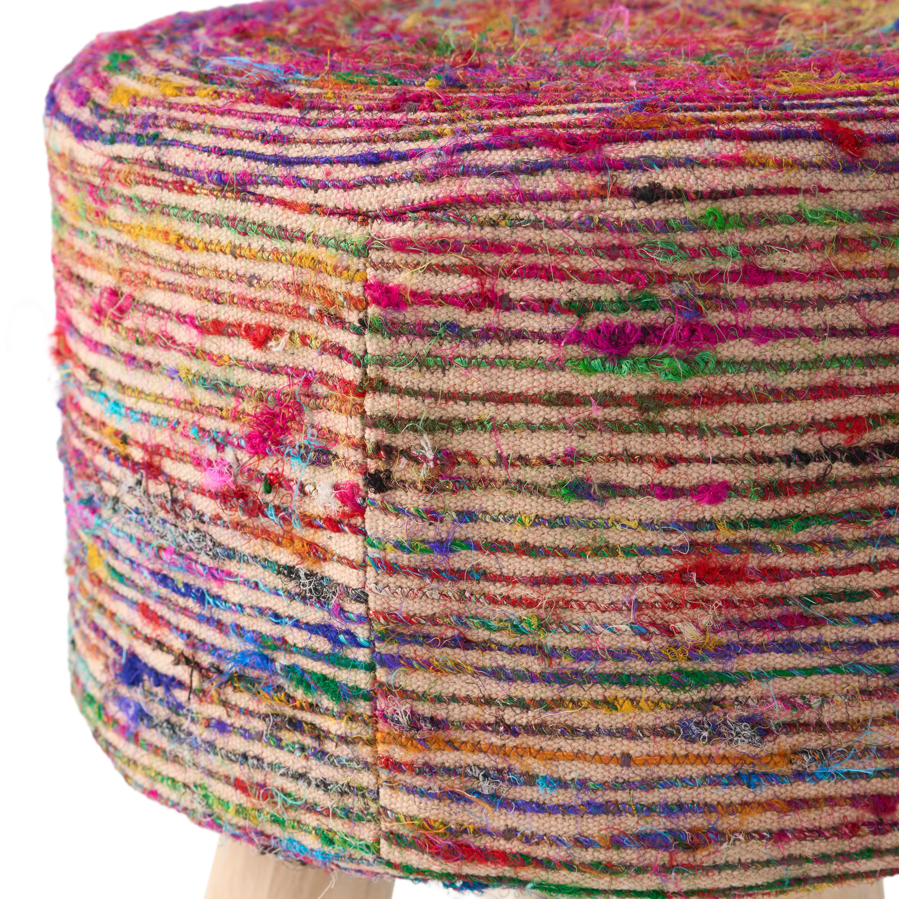 Maya Handcrafted Boho Silk Swirl Ottoman Stool - furnishings