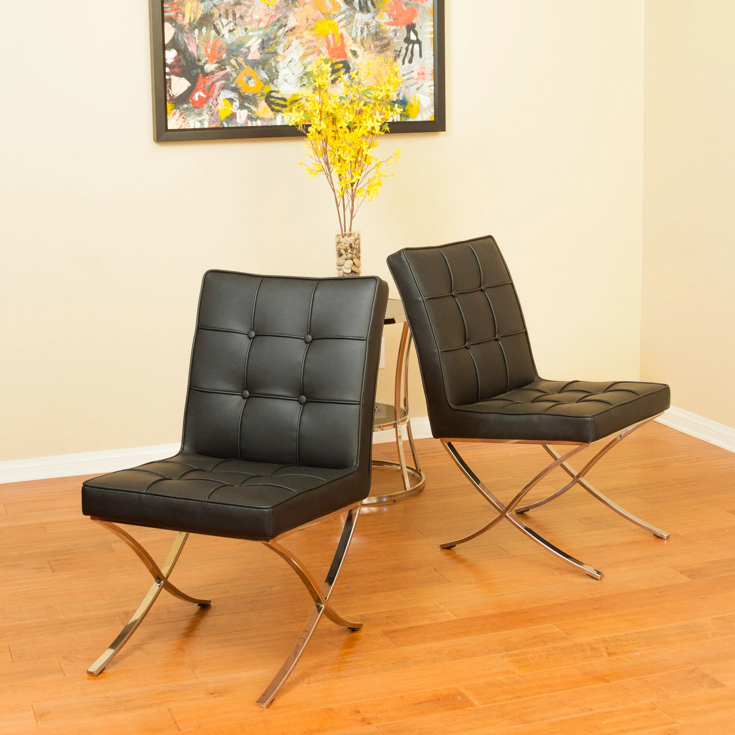 Pandora Modern Design Black Leather Dining Chairs (set of 2) - furnishings