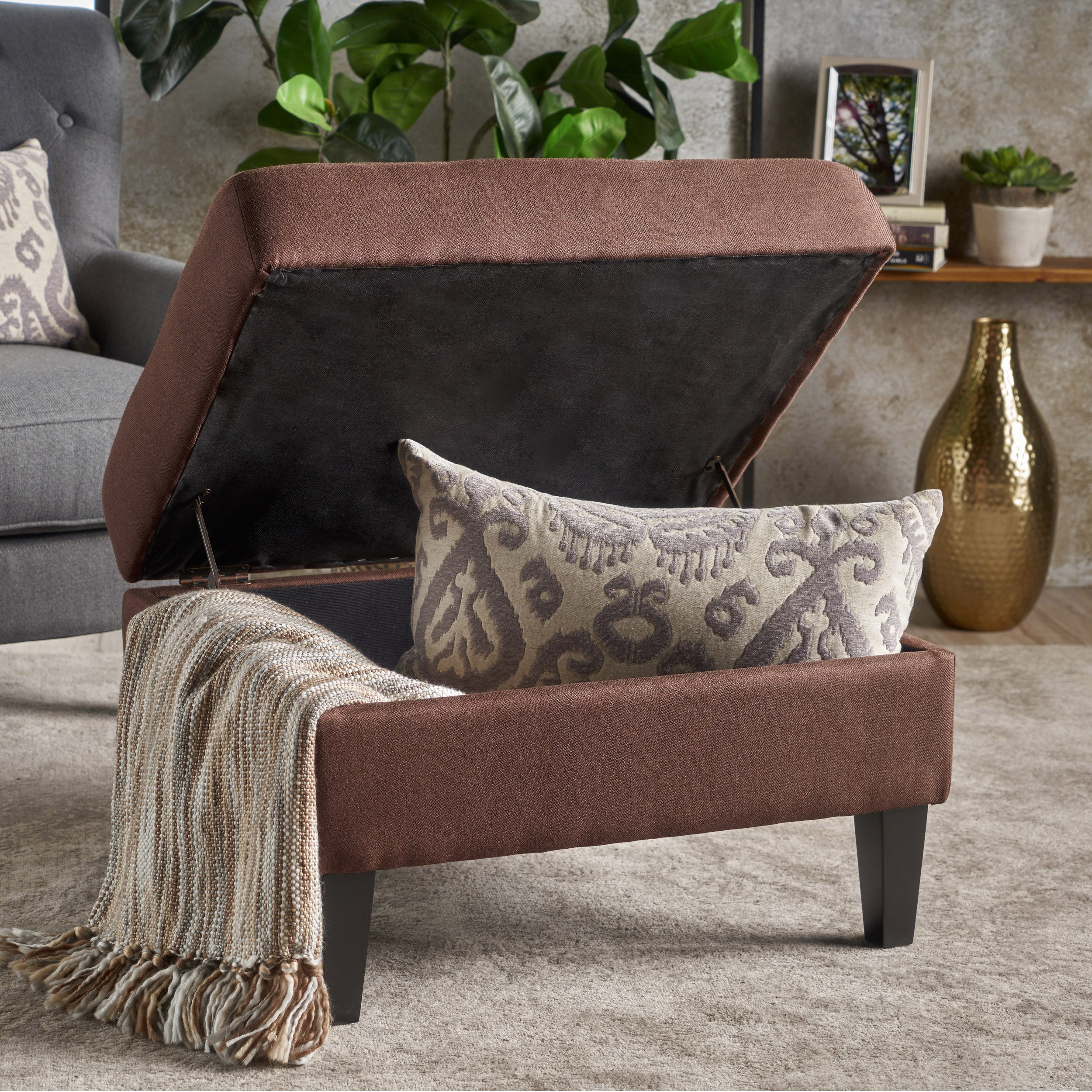 Zahra Contemporary Tufted Fabric Storage Ottoman - furnishings