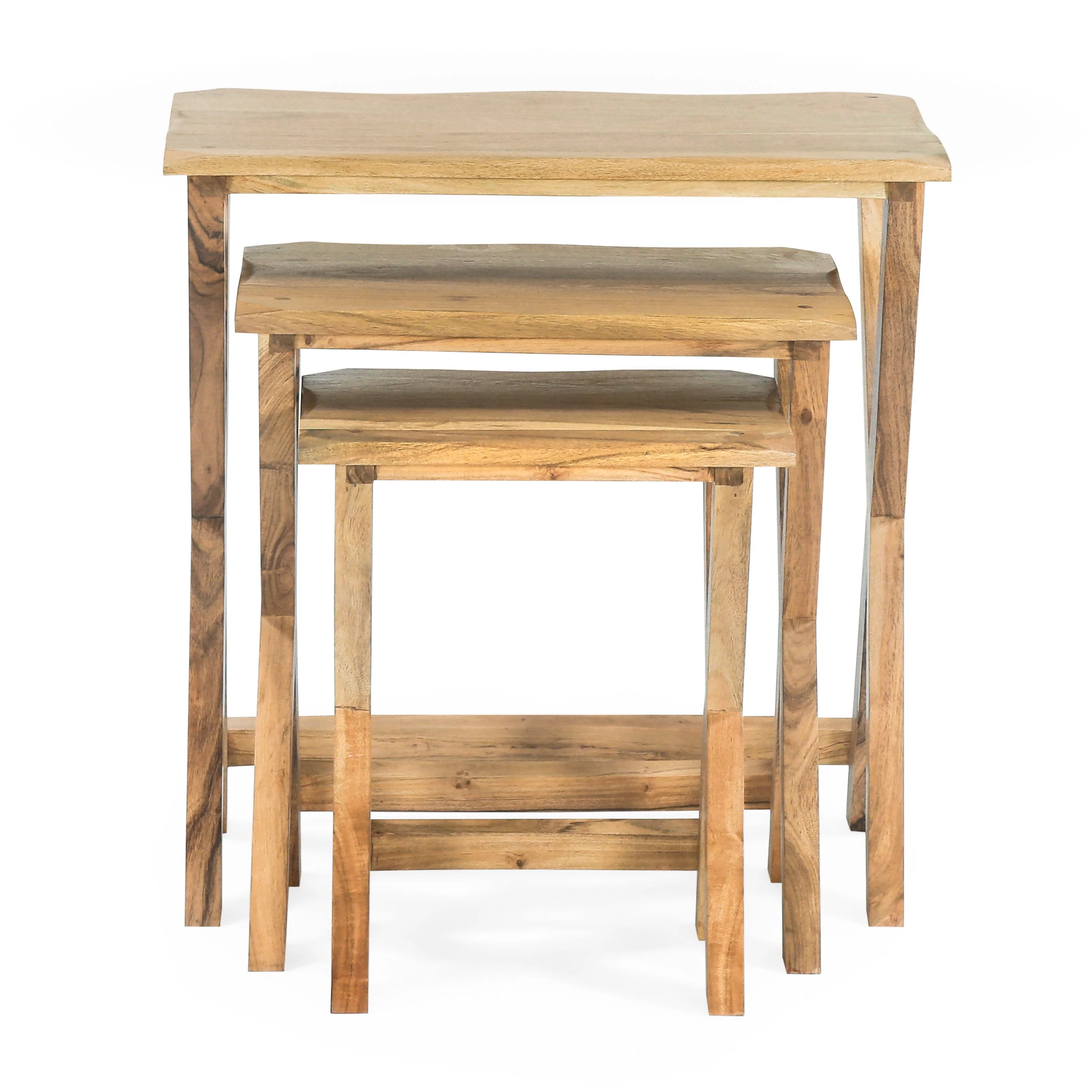 Henri Rustic Handcrafted Acacia Wood Nested Side Tables (Set of 3), Natural - furnishings