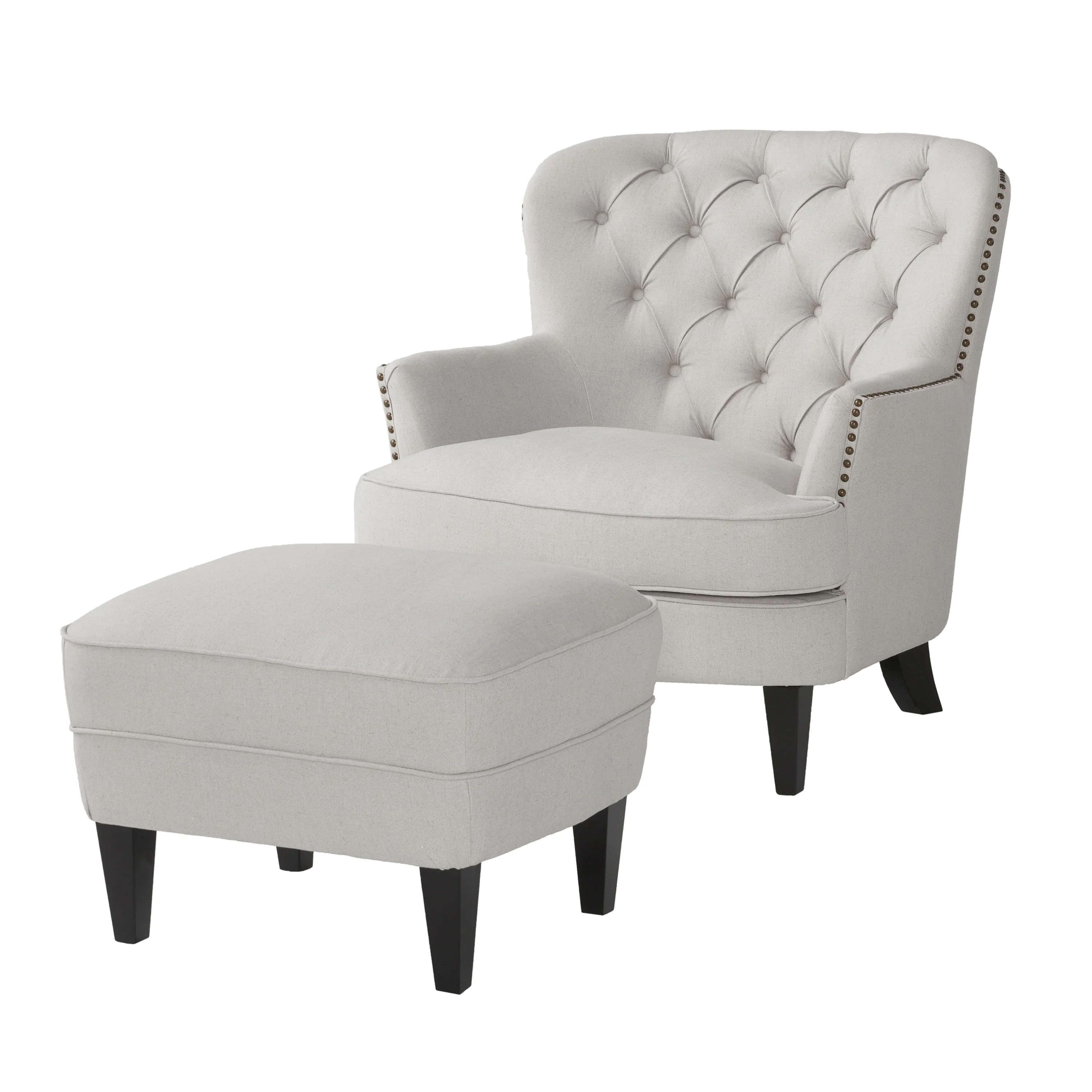 Teton Button Tufted Upholstered Club Chair With Footstool - furnishings
