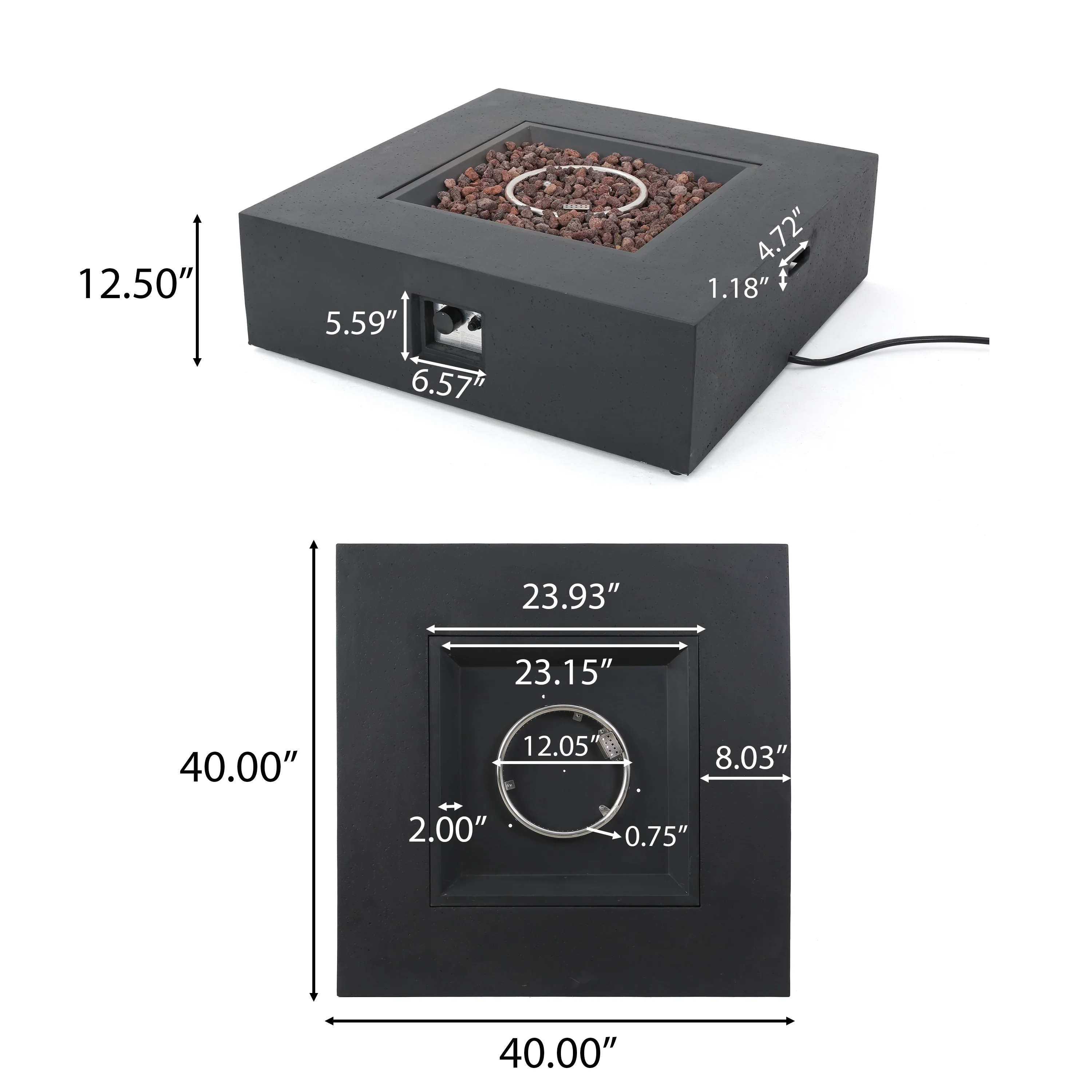 Hearth Outdoor 50,000 BTU Lightweight Concrete Square Fire Pit (No Tank Holder) - furnishings