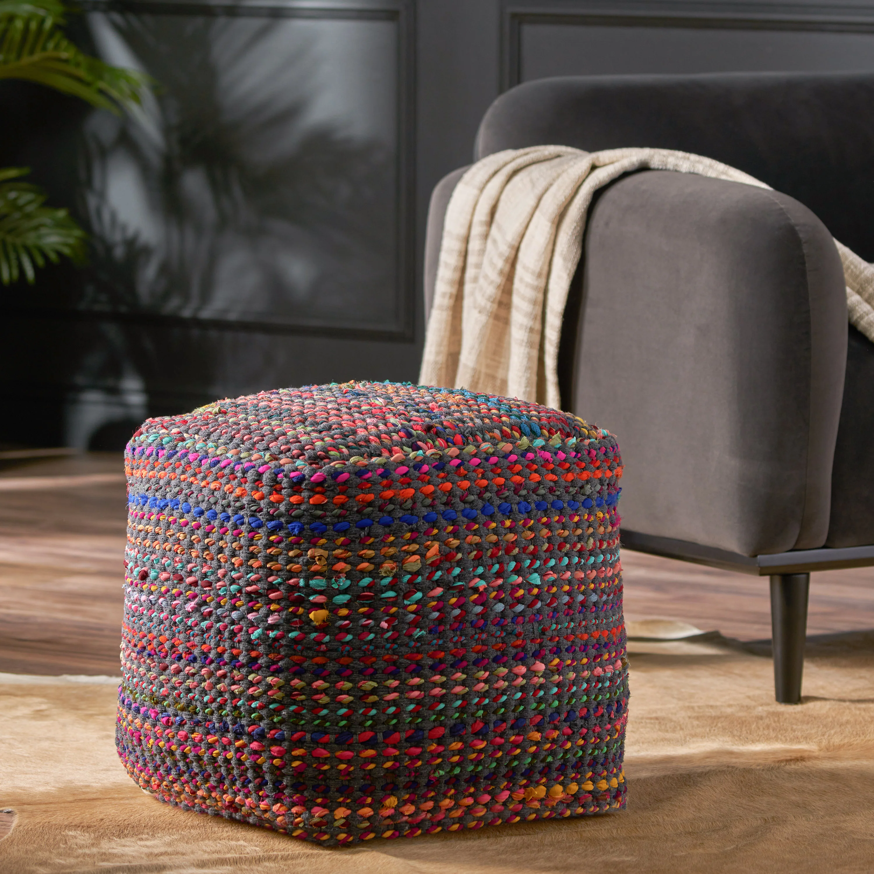 Naholo Handcrafted Boho Fabric Pouf - furnishings