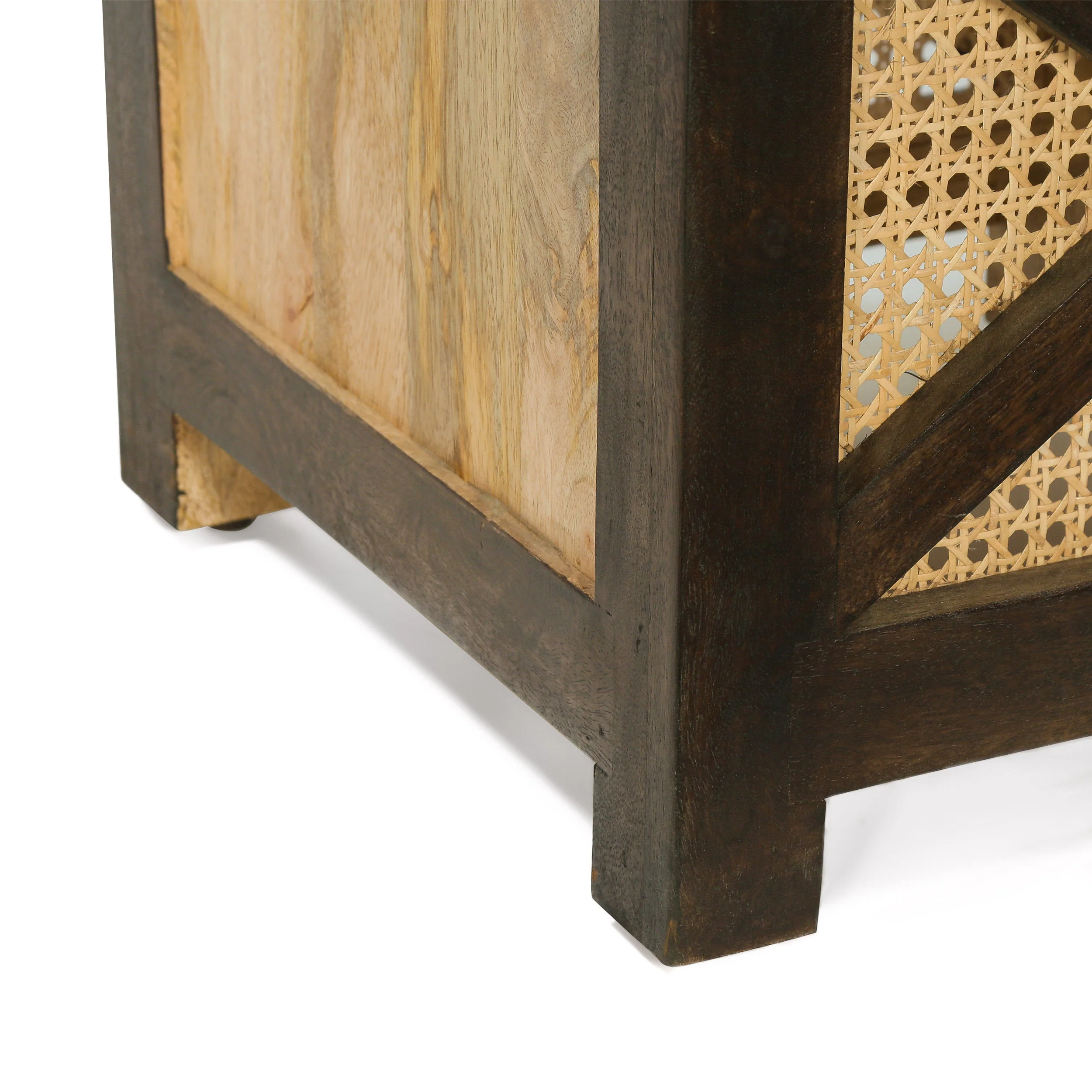 Pendroy Boho Handcrafted Mango Wood Ottoman Stool, Natural and Walnut - furnishings