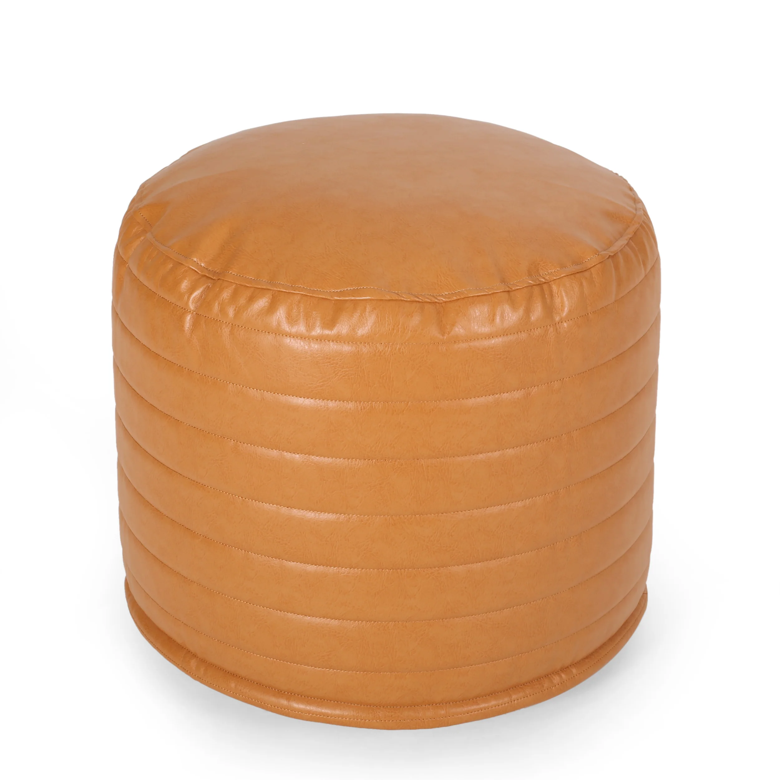 Conrail Contemporary Faux Leather Channel Stitch Pouf - furnishings