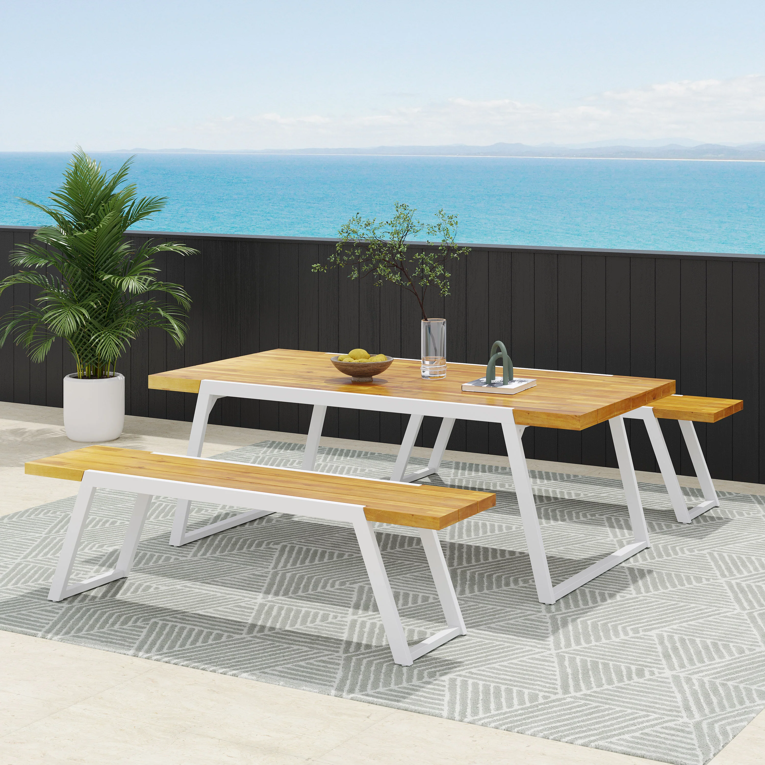 Gebo Outdoor Modern Acacia Wood 3 Piece Picnic Set - furnishings