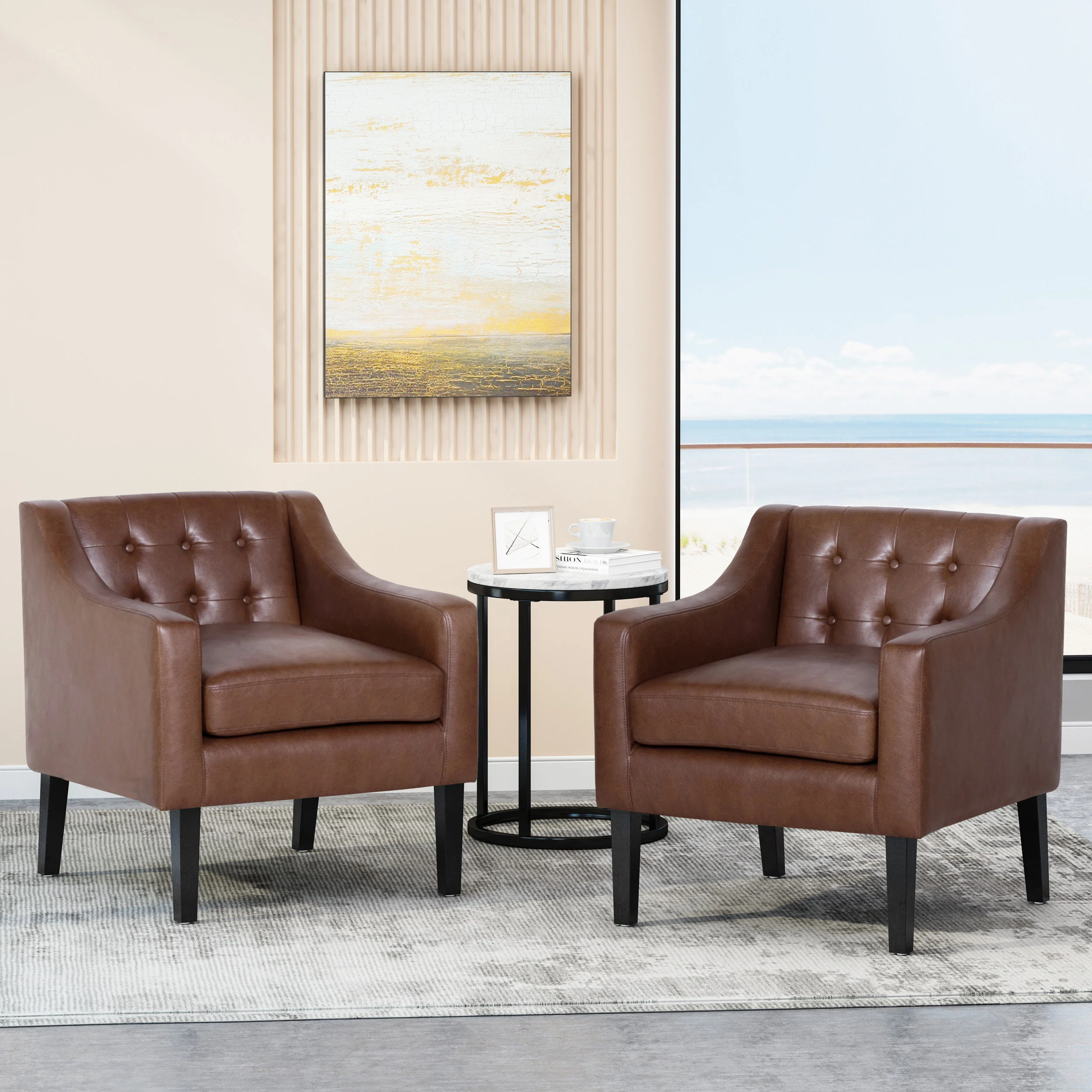 Aragon Contemporary Faux Leather Tufted Accent Chairs, Set of 2 - furnishings