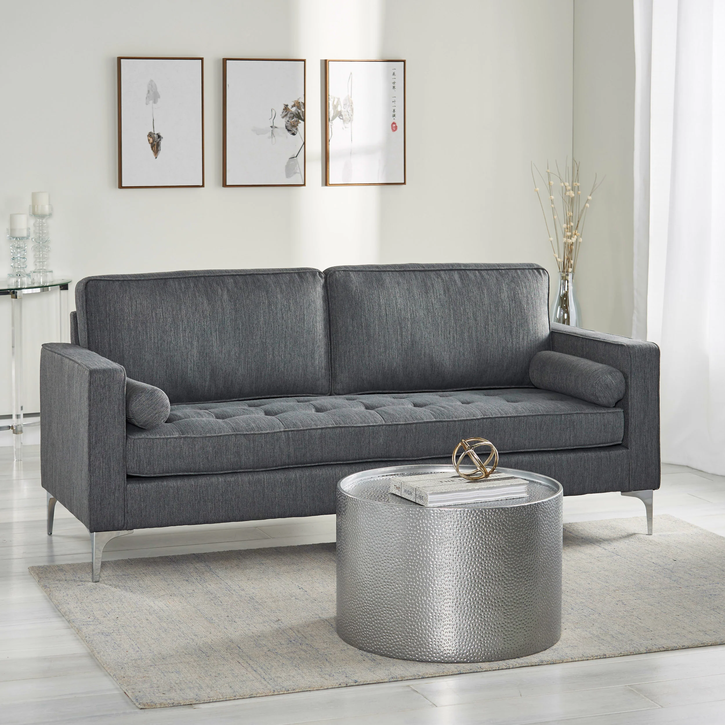 Divith Contemporary Tufted Fabric 3 Seater Sofa - furnishings