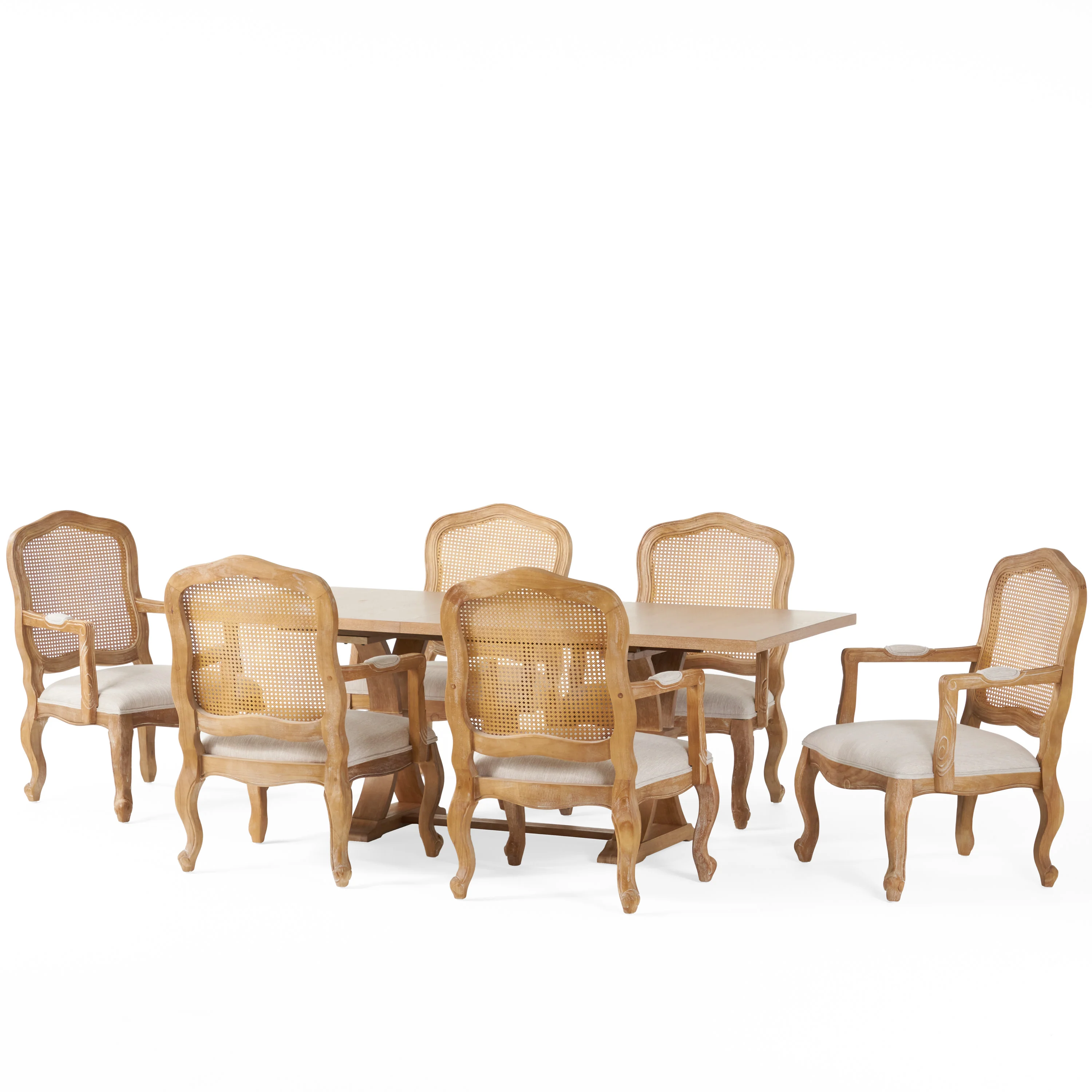 Biorn French Country Wood and Cane 7-Piece Expandable Dining Set - furnishings