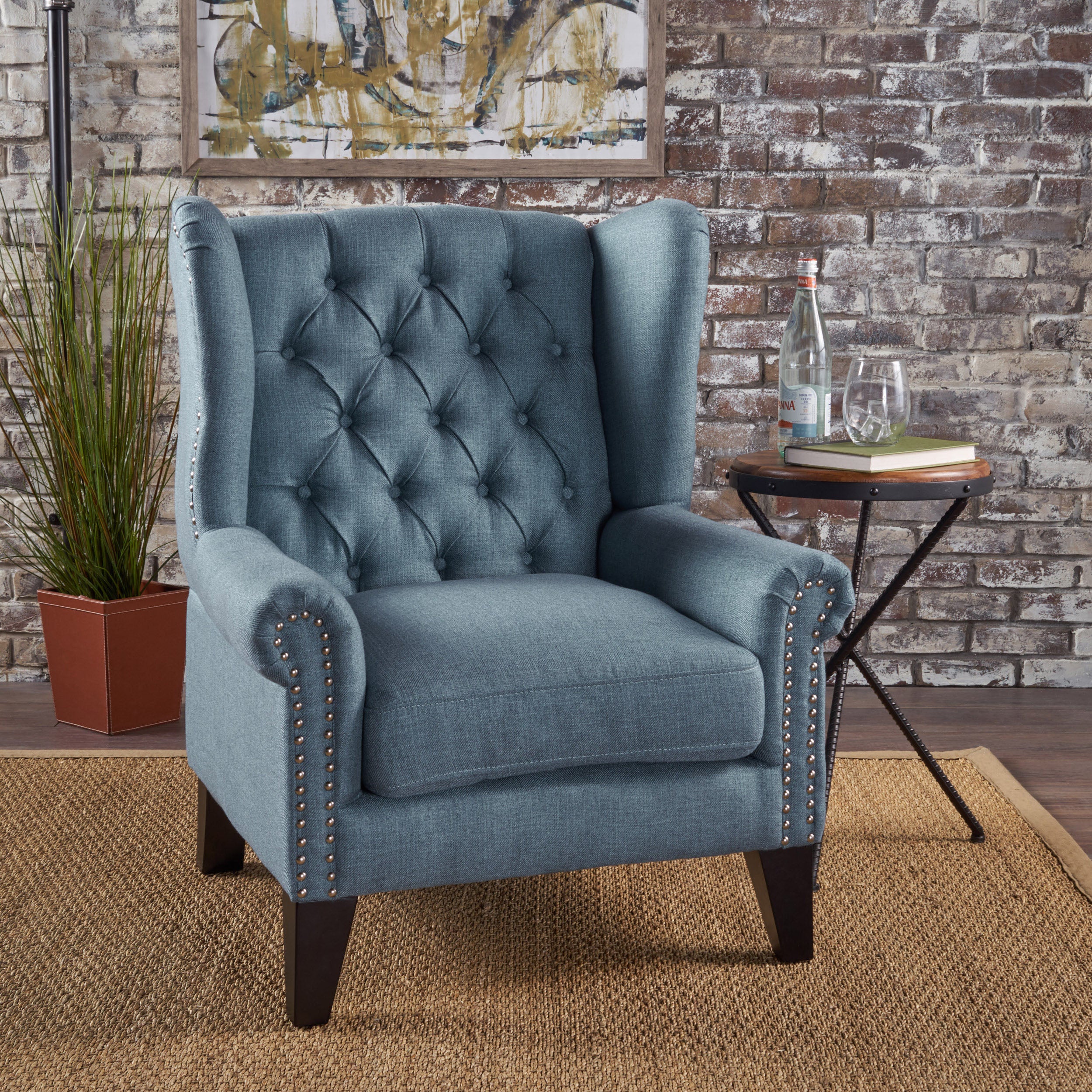 Lainie Traditional Tufted Winged Fabric Accent Chair - furnishings